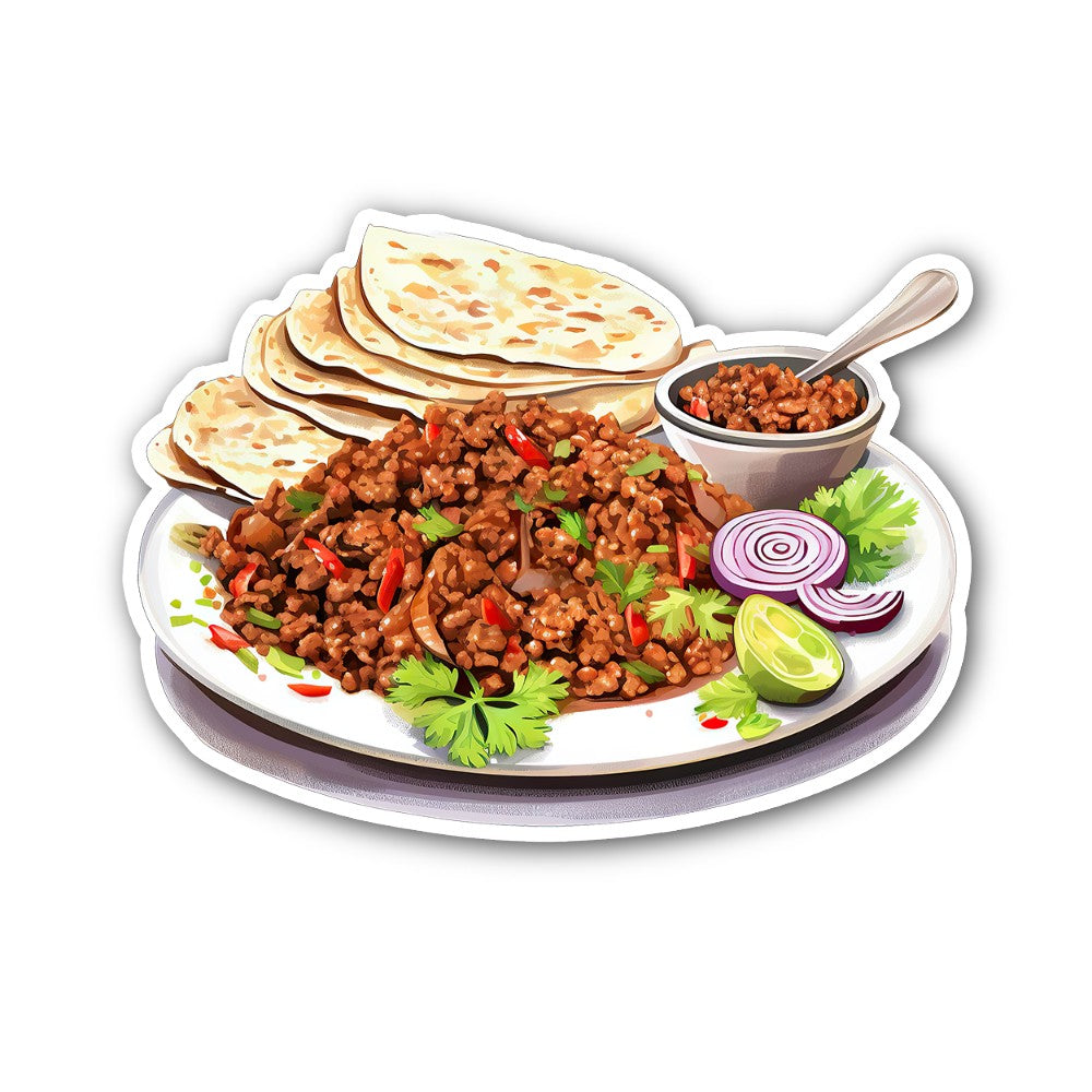 Keema with Roti Sticker, Waterproof Vinyl Decal Sticker Indoor Or Outdoor 2 (Pieces) 3" and 5"