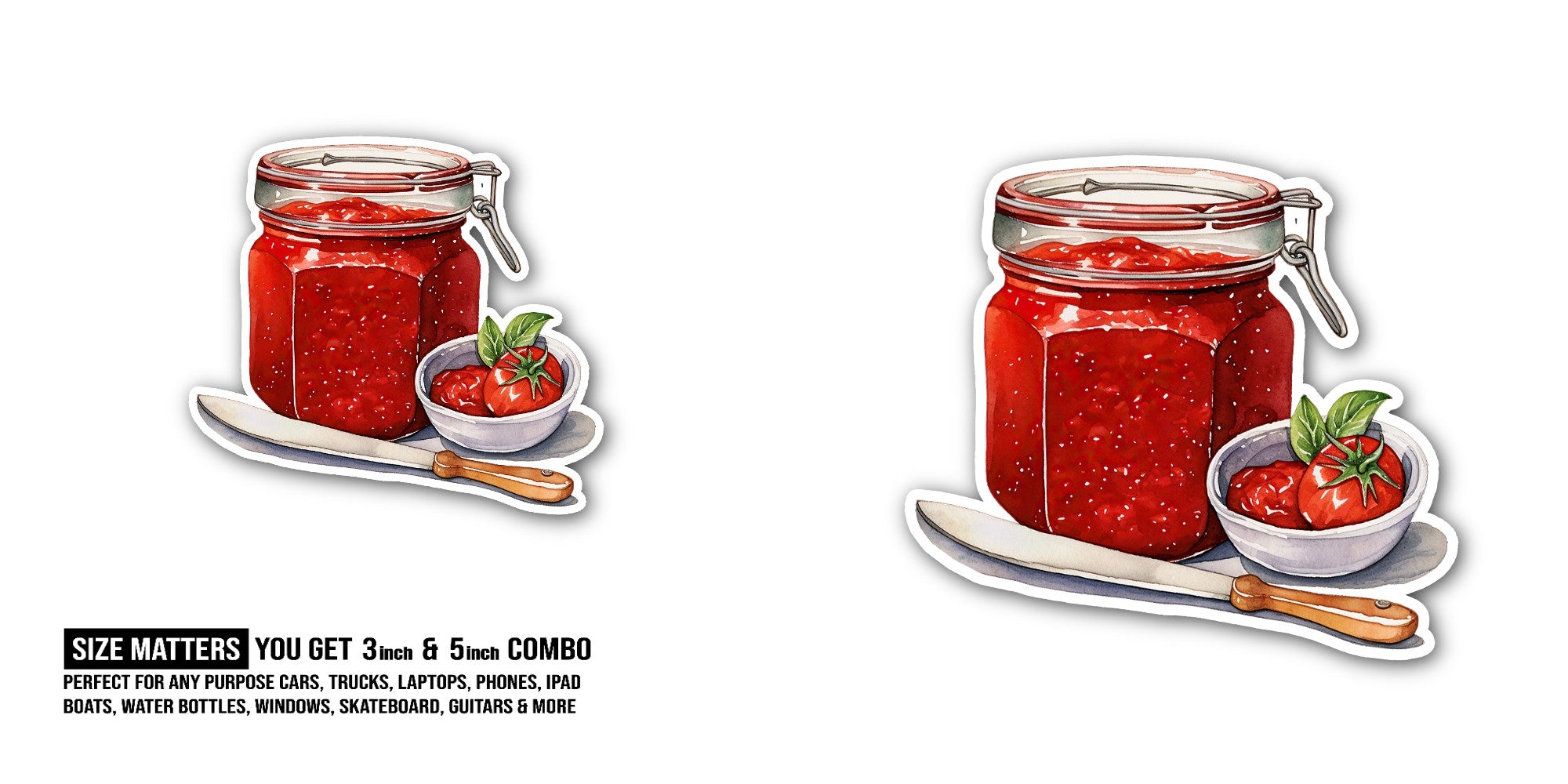 Tomato jam Sticker, Waterproof Vinyl Decal Sticker Indoor Or Outdoor 2 (Pieces) 3" and 5"