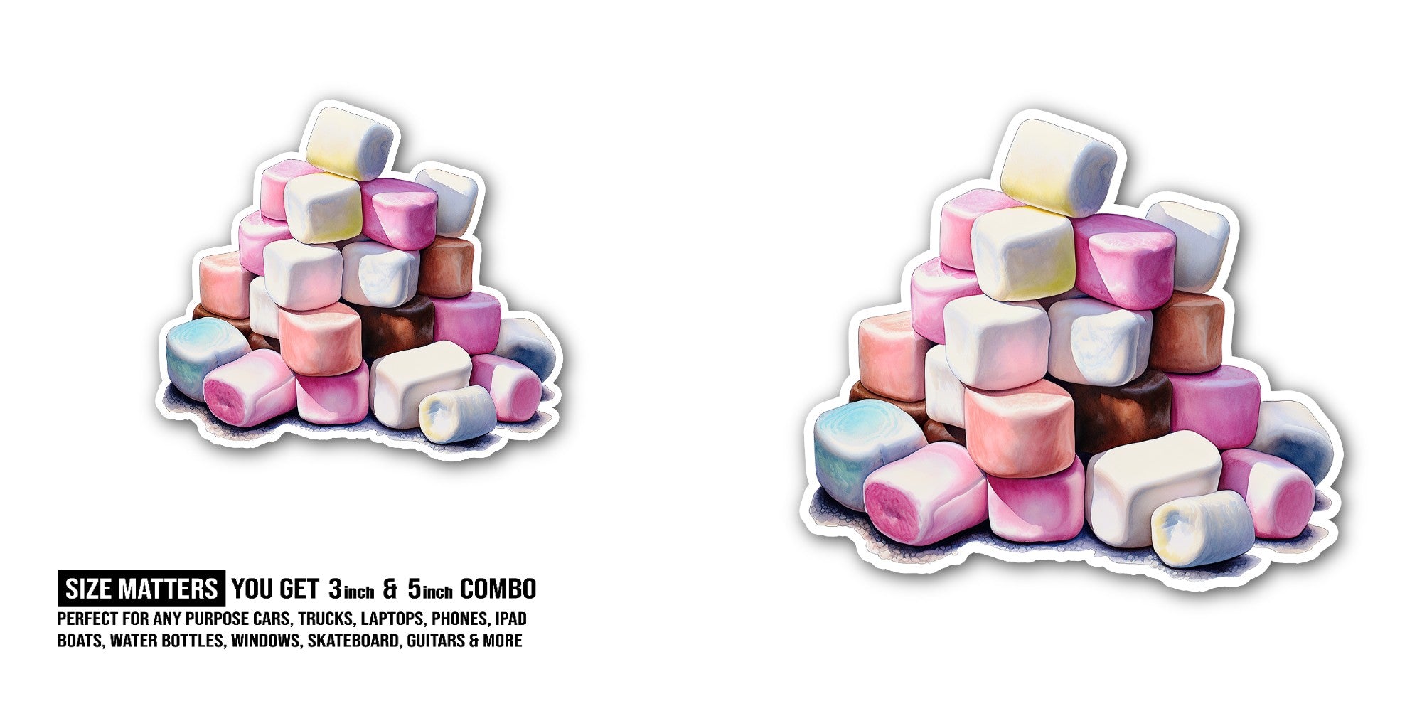Marshmallow Sticker, Waterproof Vinyl Decal Sticker Indoor Or Outdoor 2 (Pieces) 3" and 5"