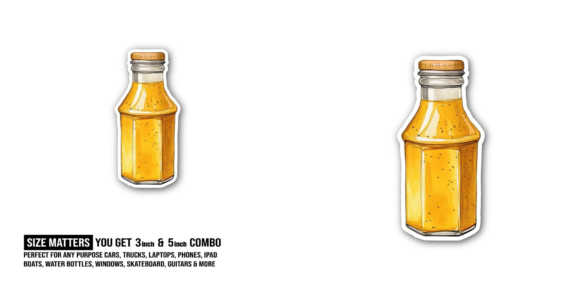 Mustard Bottle Sticker, Waterproof Vinyl Decal Sticker Indoor Or Outdoor 2 (Pieces) 3" and 5"