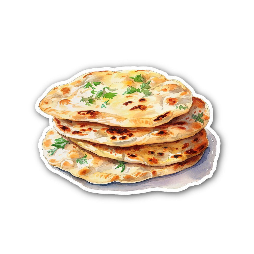Naan bread Sticker, Waterproof Vinyl Decal Sticker Indoor Or Outdoor 2 (Pieces) 3" and 5"