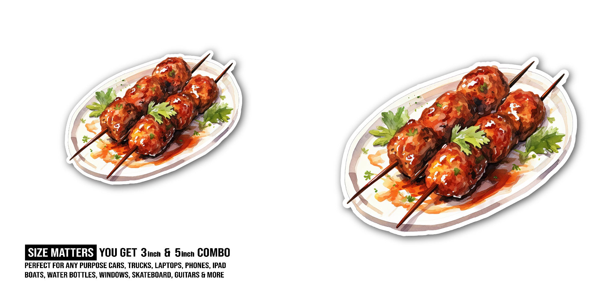 Satay Sticker, Waterproof Vinyl Decal Sticker Indoor Or Outdoor 2 (Pieces) 3" and 5"