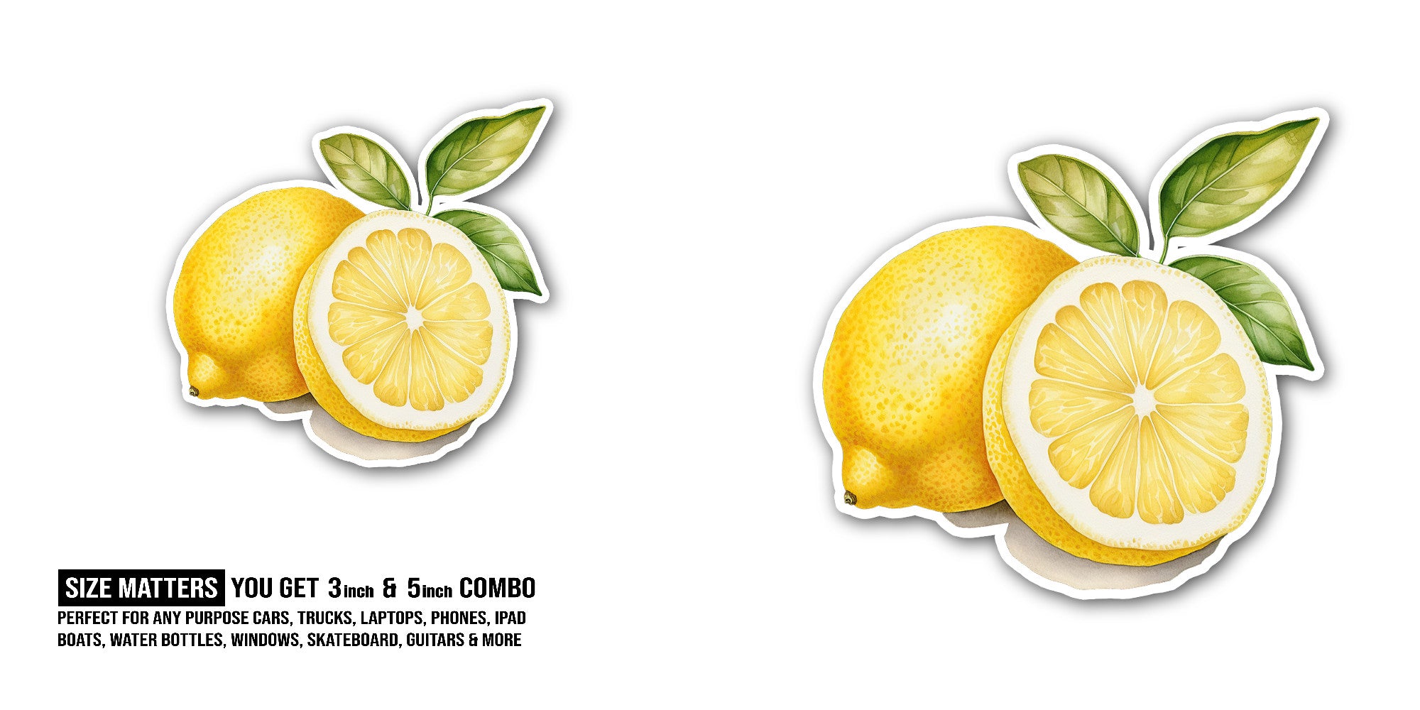 Lemon And Slices Sticker, Waterproof Vinyl Decal Sticker Indoor Or Outdoor 2 (Pieces) 3" and 5"