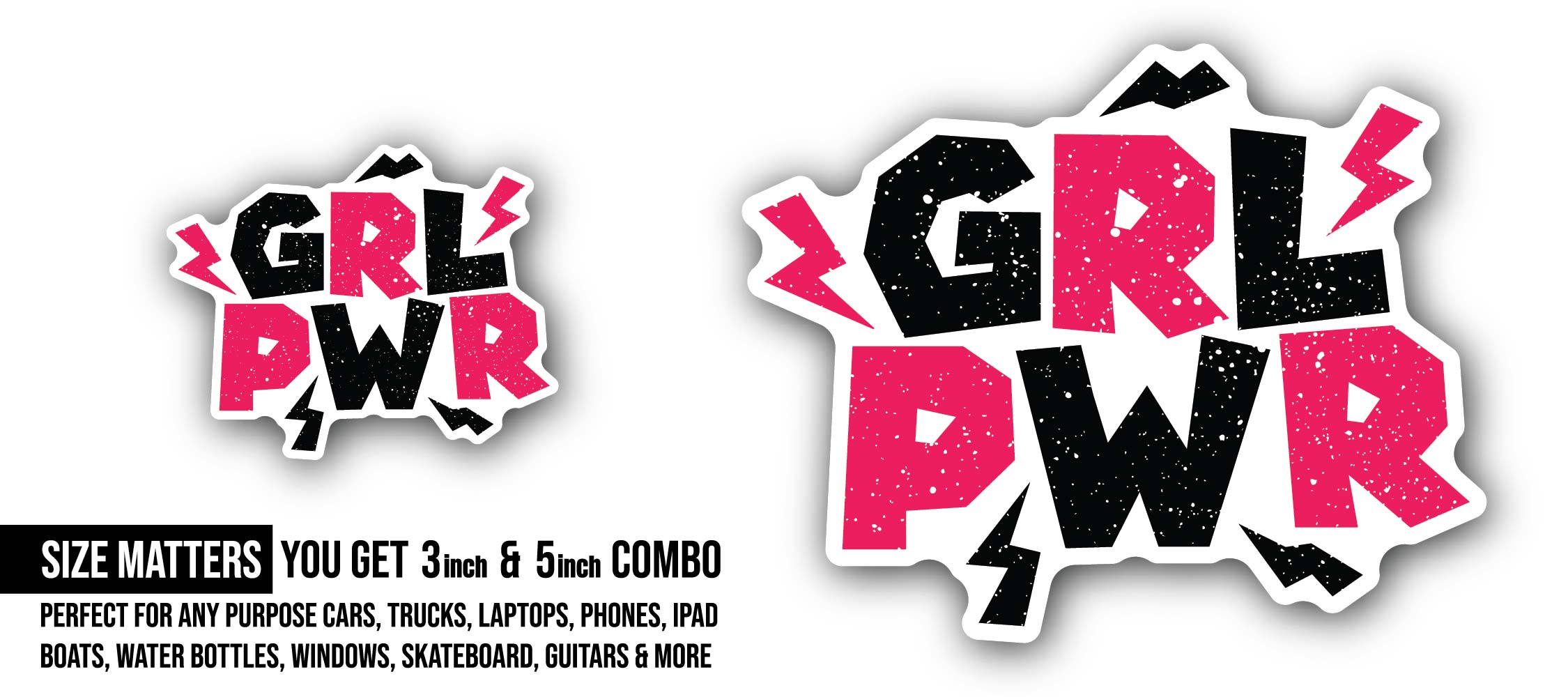Colorful Girl Power Sticker, Waterproof Vinyl Decal Sticker Indoor Or Outdoor 2 (Pieces) 3" and 5"