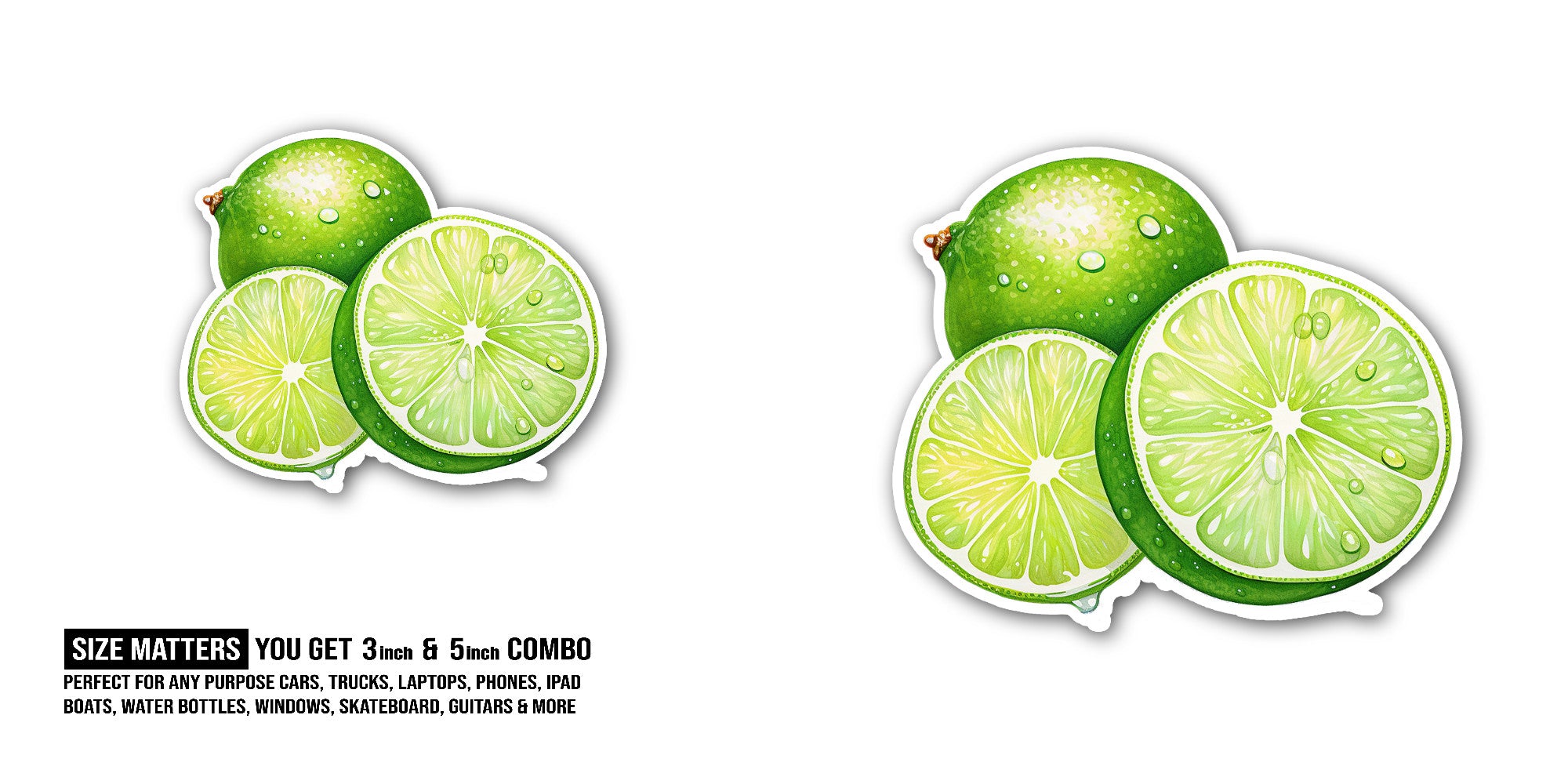 Fresh lime Sticker, Waterproof Vinyl Decal Sticker Indoor Or Outdoor 2 (Pieces) 3" and 5"