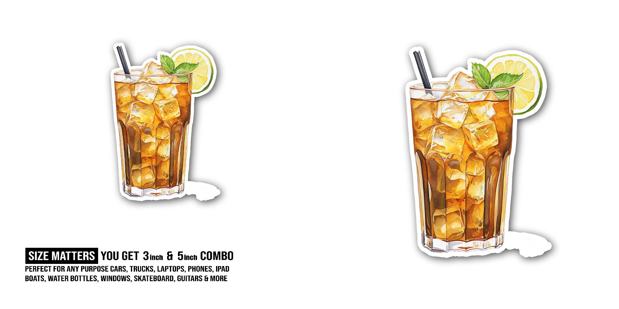 ORANGE ICE TEA Sticker, Waterproof Vinyl Decal Sticker Indoor Or Outdoor 2 (Pieces) 3" and 5"