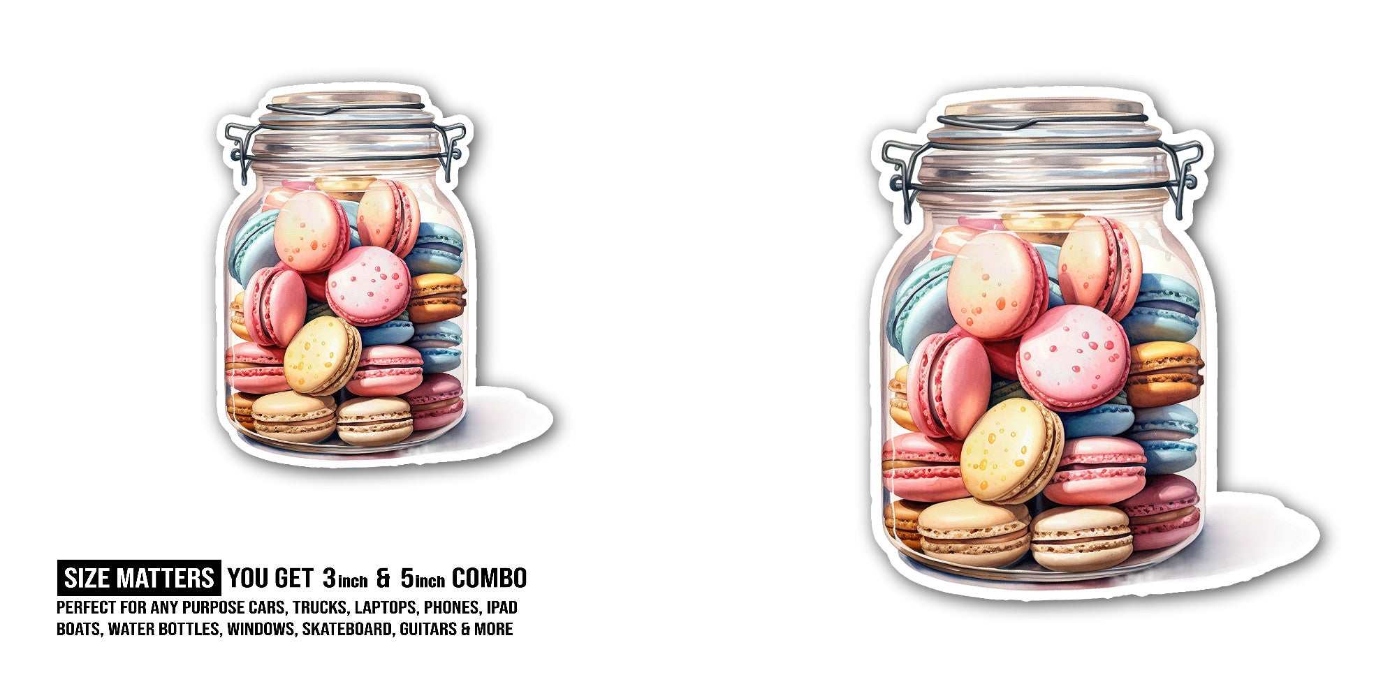 RAINBOW macarons JAR Sticker, Waterproof Vinyl Decal Sticker Indoor Or Outdoor 2 (Pieces) 3" and 5"