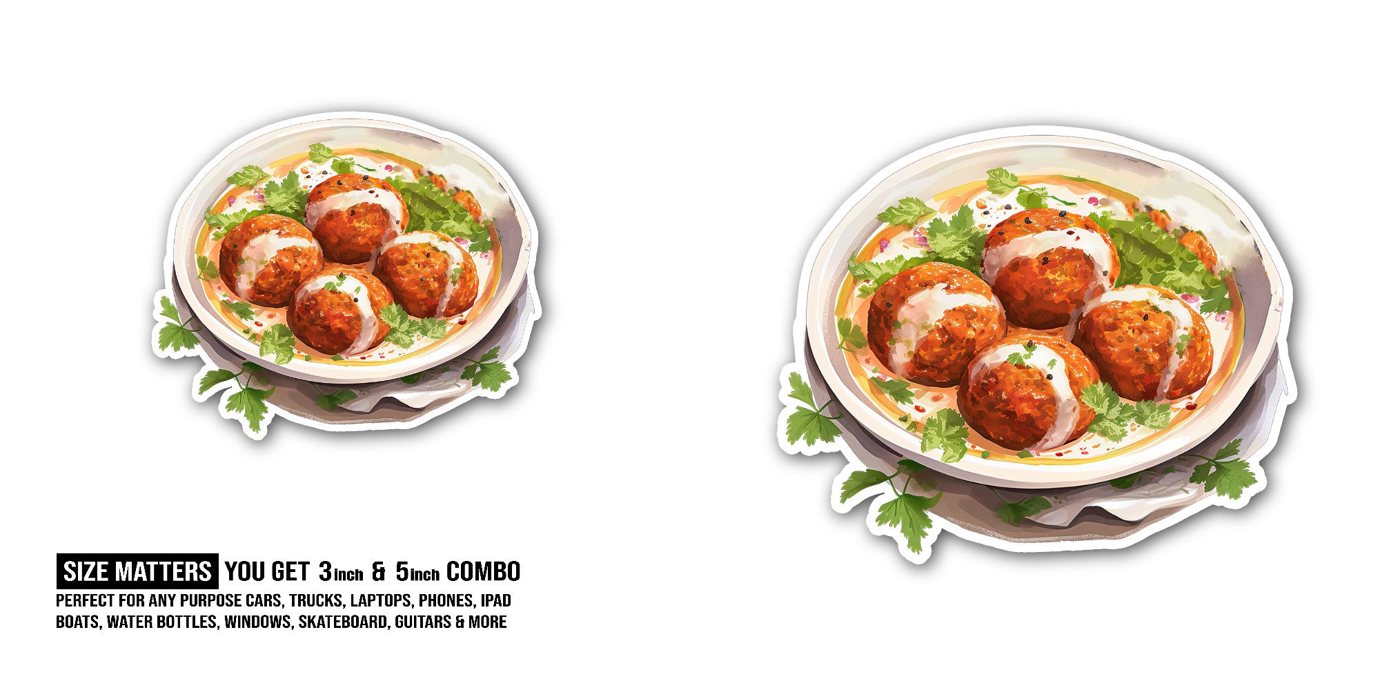 Meatballs Sticker, Waterproof Vinyl Decal Sticker Indoor Or Outdoor 2 (Pieces) 3" and 5"