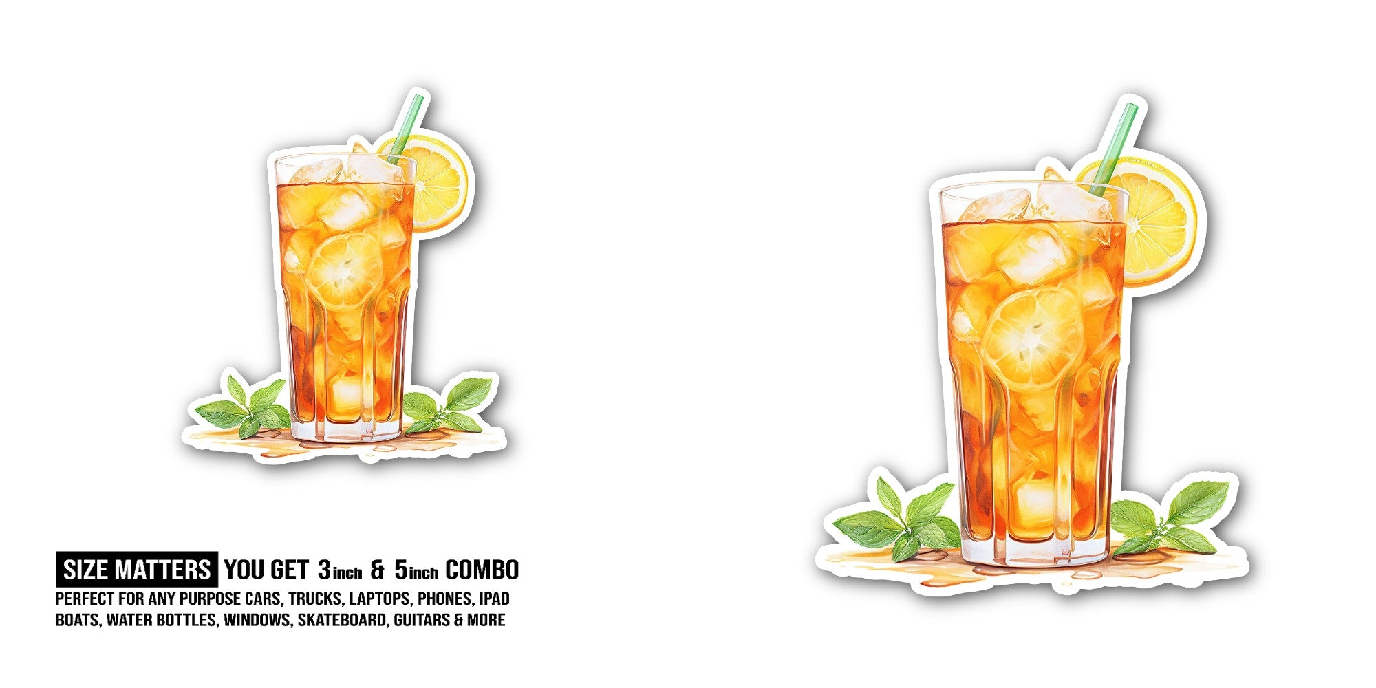 ICE COFFEE WITH LEMON TEA Sticker, Waterproof Vinyl Decal Sticker Indoor Or Outdoor 2 (Pieces) 3" and 5"