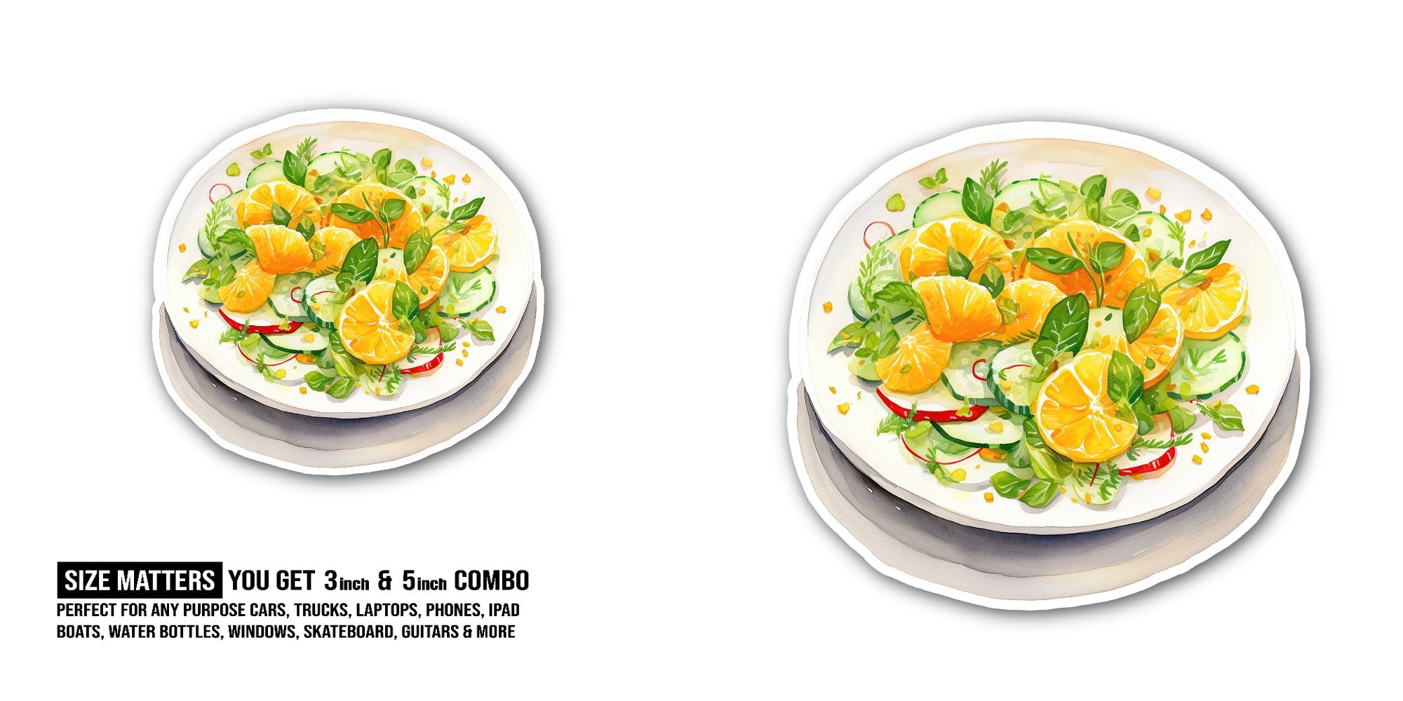 Fennel and orange salad Sticker, Waterproof Vinyl Decal Sticker Indoor Or Outdoor 2 (Pieces) 3" and 5"