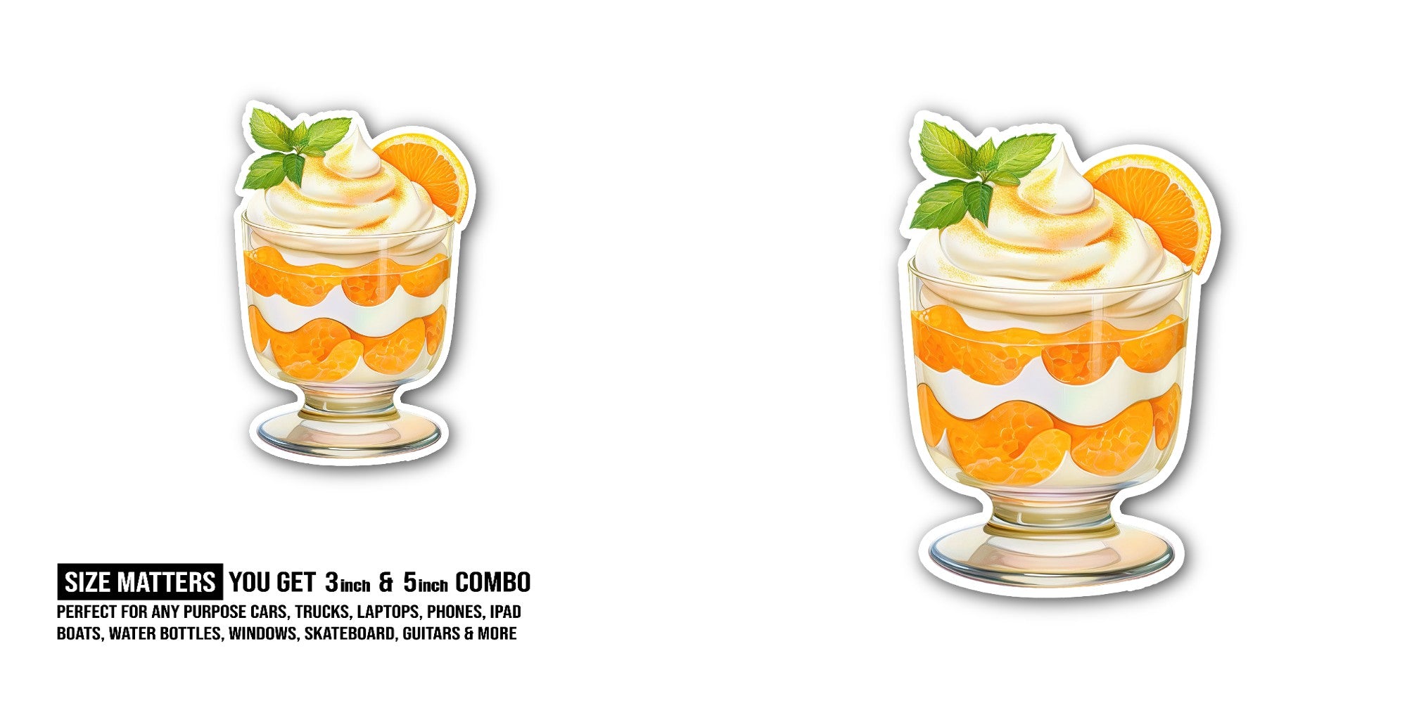 Orange ice cream Sticker, Waterproof Vinyl Decal Sticker Indoor Or Outdoor 2 (Pieces) 3" and 5"