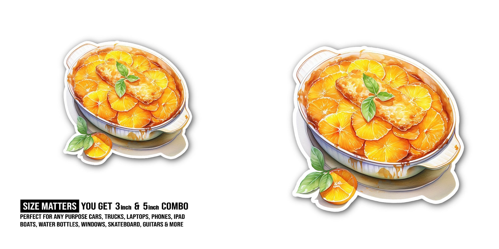 ORANGE DESSERTS SWEET Sticker, Waterproof Vinyl Decal Sticker Indoor Or Outdoor 2 (Pieces) 3" and 5"