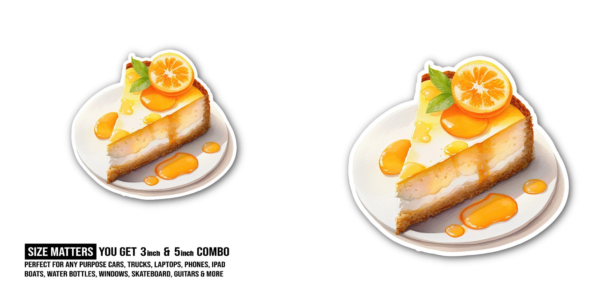 Orange COLOUR  cheese cake Sticker, Waterproof Vinyl Decal Sticker Indoor Or Outdoor 2 (Pieces) 3" and 5"