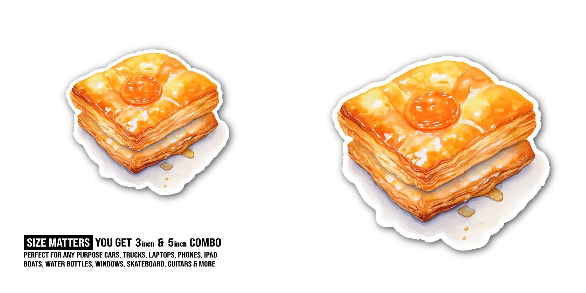 Puff pastry Sticker, Waterproof Vinyl Decal Sticker Indoor Or Outdoor 2 (Pieces) 3" and 5"