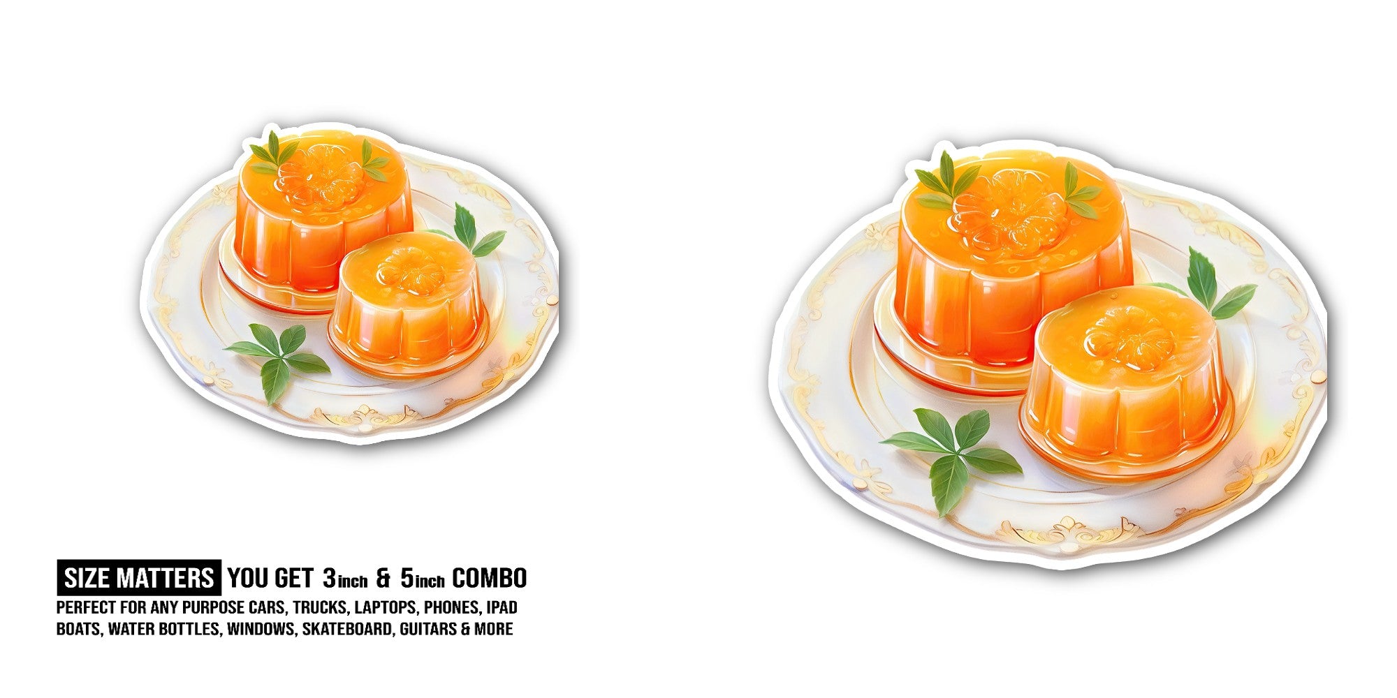 Orange jelly Sticker, Waterproof Vinyl Decal Sticker Indoor Or Outdoor 2 (Pieces) 3" and 5"