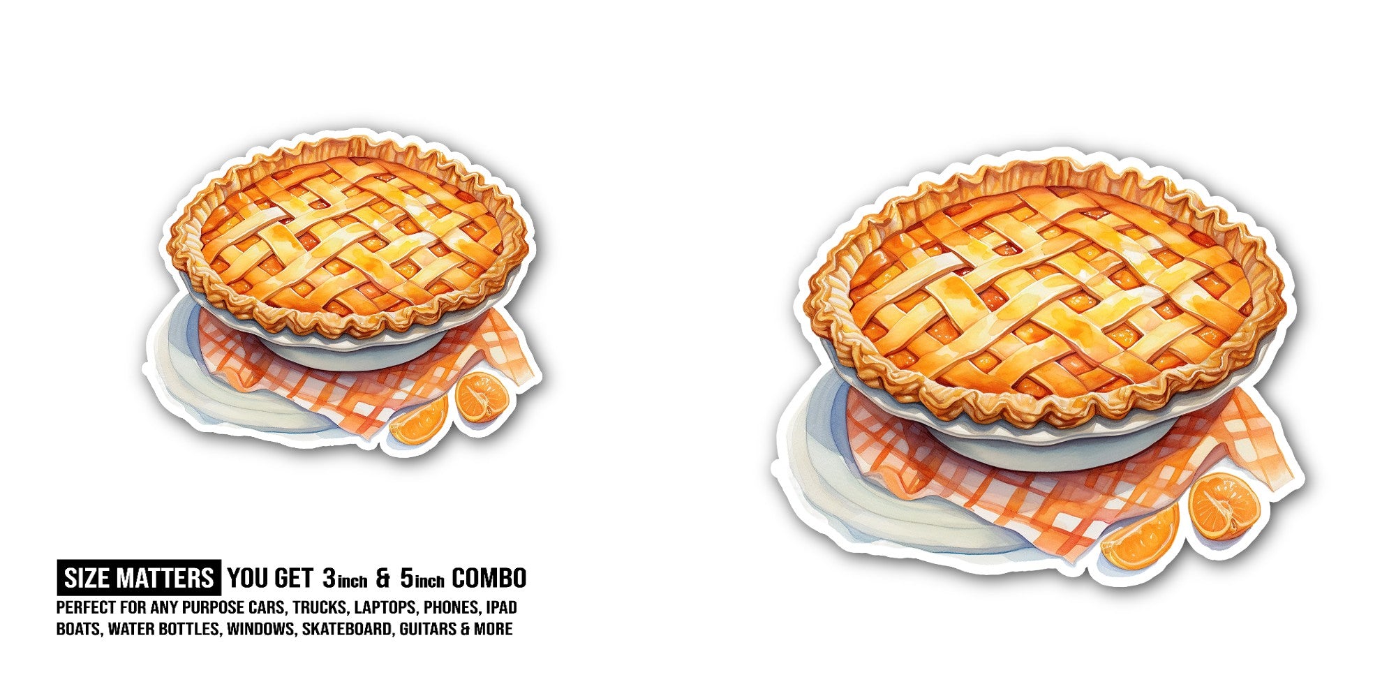 0RANGE pie Sticker, Waterproof Vinyl Decal Sticker Indoor Or Outdoor 2 (Pieces) 3" and 5"