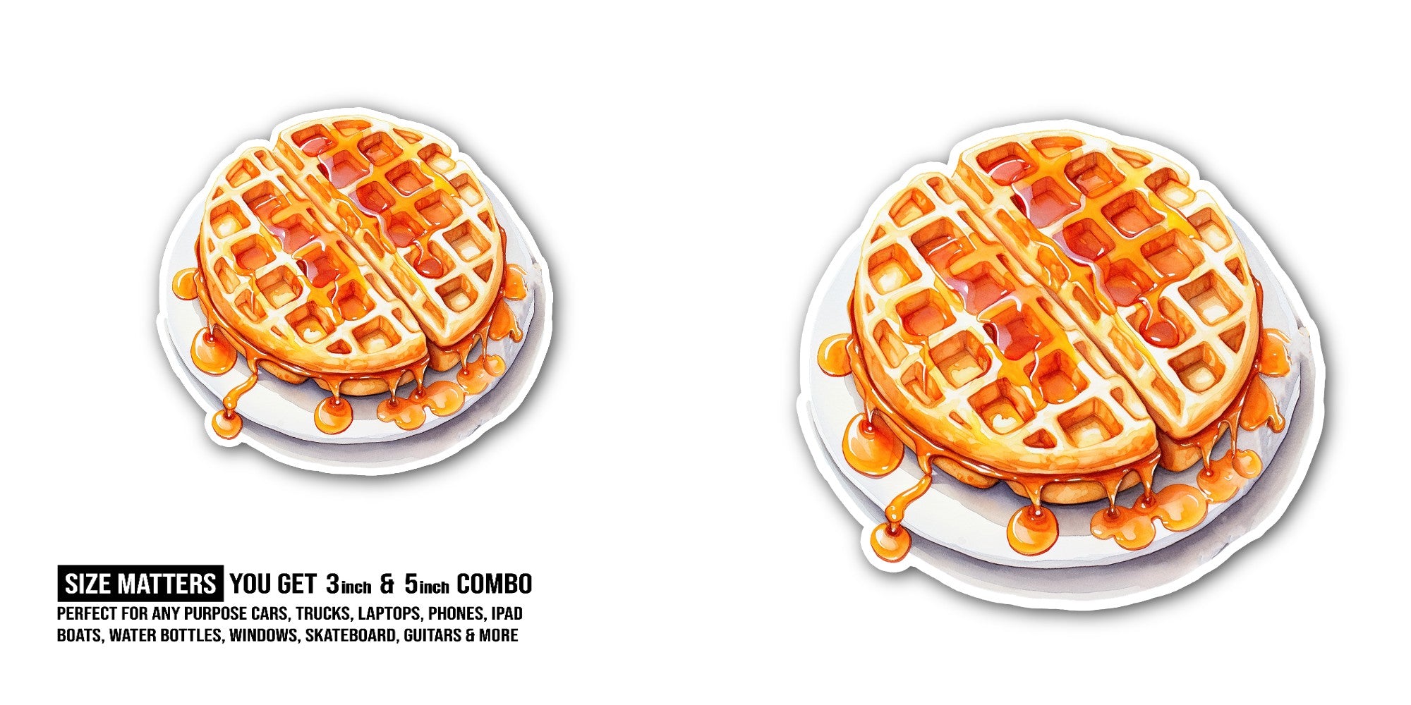 Belgian waffle Sticker, Waterproof Vinyl Decal Sticker Indoor Or Outdoor 2 (Pieces) 3" and 5"