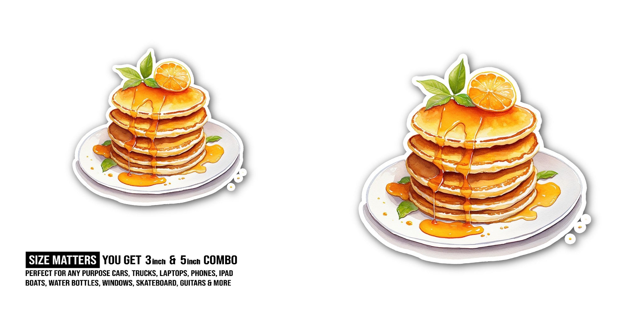 stack of pancake Sticker, Waterproof Vinyl Decal Sticker Indoor Or Outdoor 2 (Pieces) 3" and 5"