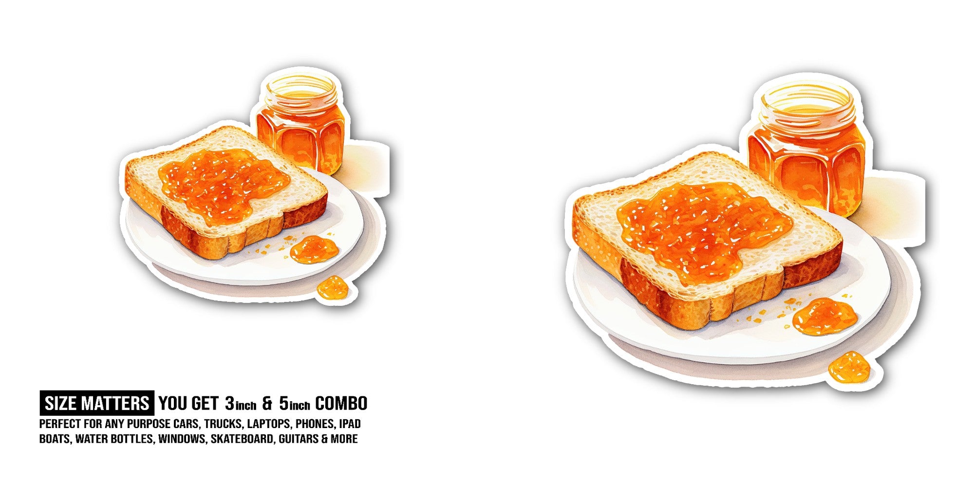 slice of toast with jam Sticker, Waterproof Vinyl Decal Sticker Indoor Or Outdoor 2 (Pieces) 3" and 5"