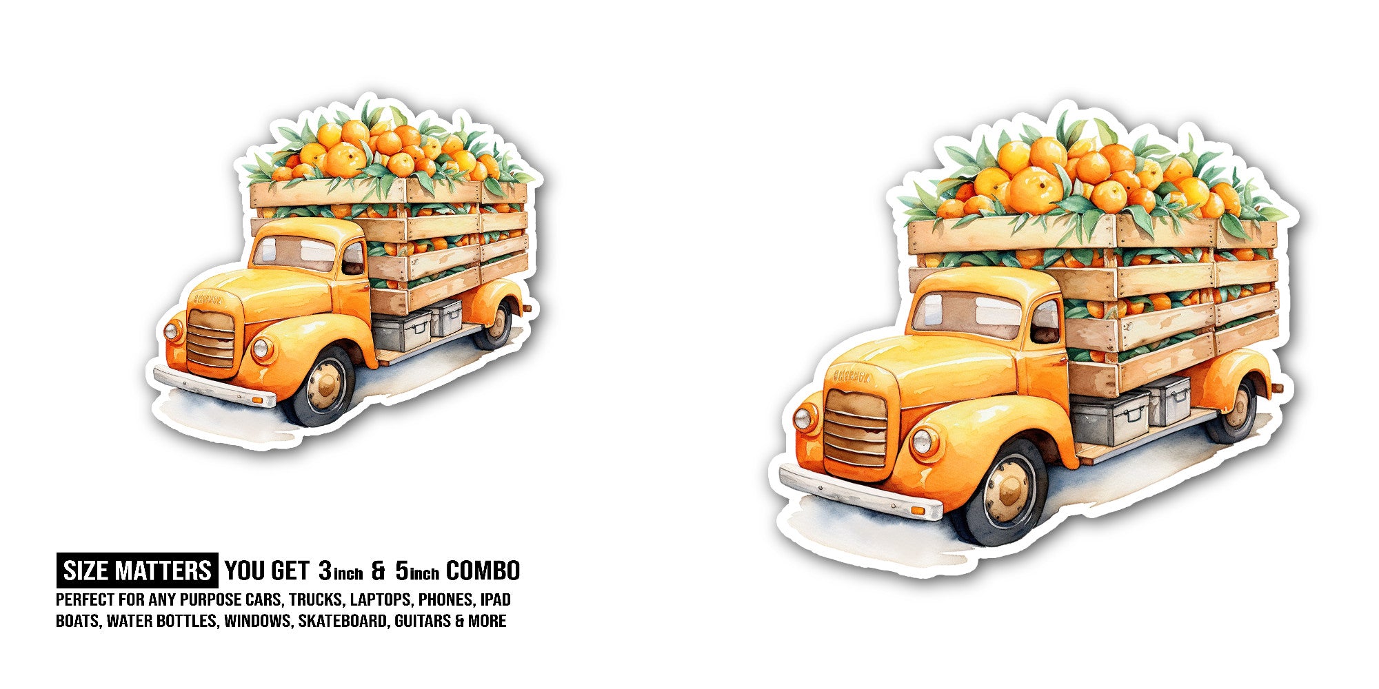 Orange truck Sticker, Waterproof Vinyl Decal Sticker Indoor Or Outdoor 2 (Pieces) 3" and 5"