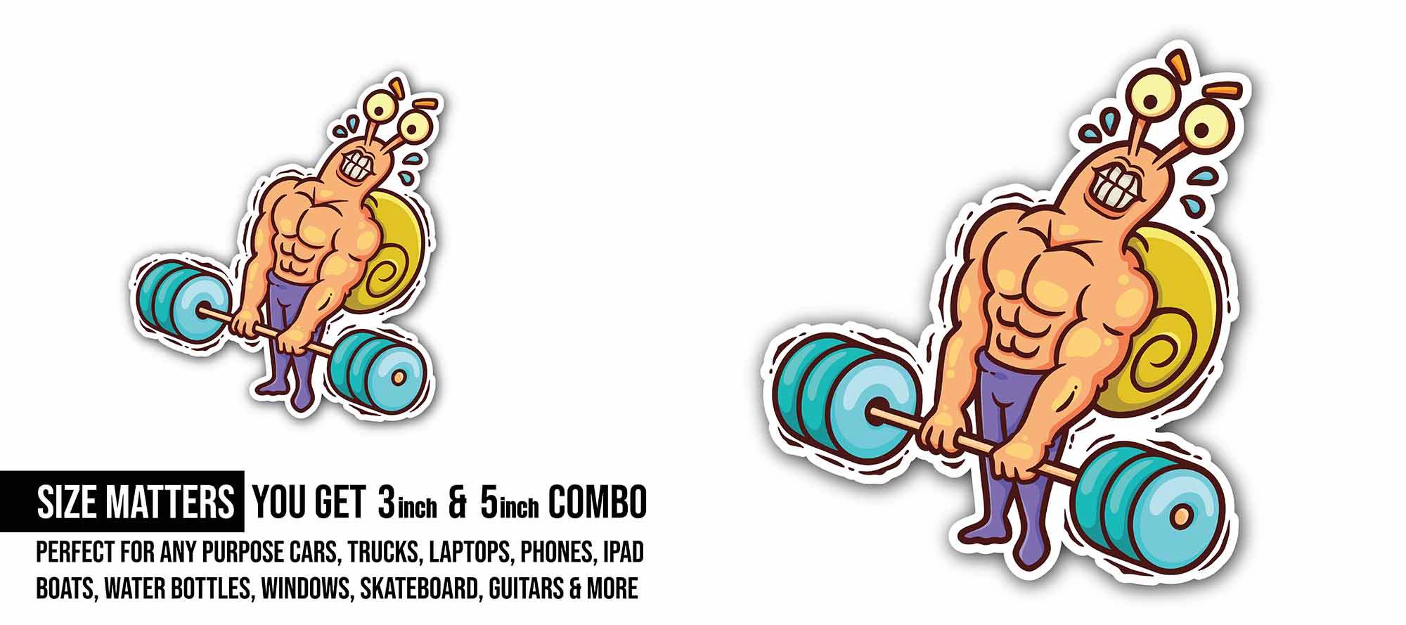 Weight Snail Sticker, Waterproof Vinyl Decal Sticker Indoor Or Outdoor 2 (Pieces) 3" and 5"