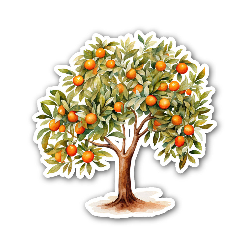 Orange Tree Sticker, Waterproof Vinyl Decal Sticker Indoor Or Outdoor 2 (Pieces) 3" and 5"