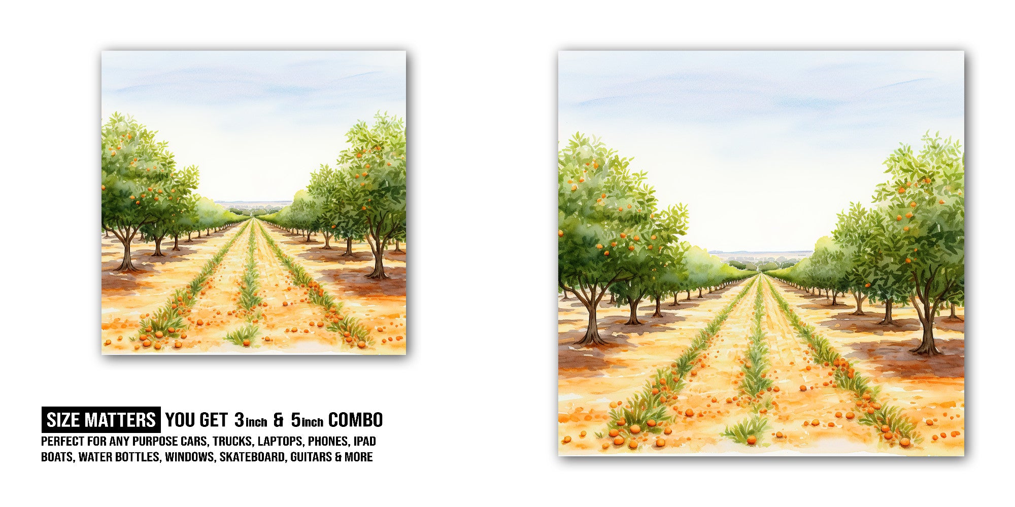 Orange grove Sticker, Waterproof Vinyl Decal Sticker Indoor Or Outdoor 2 (Pieces) 3" and 5"