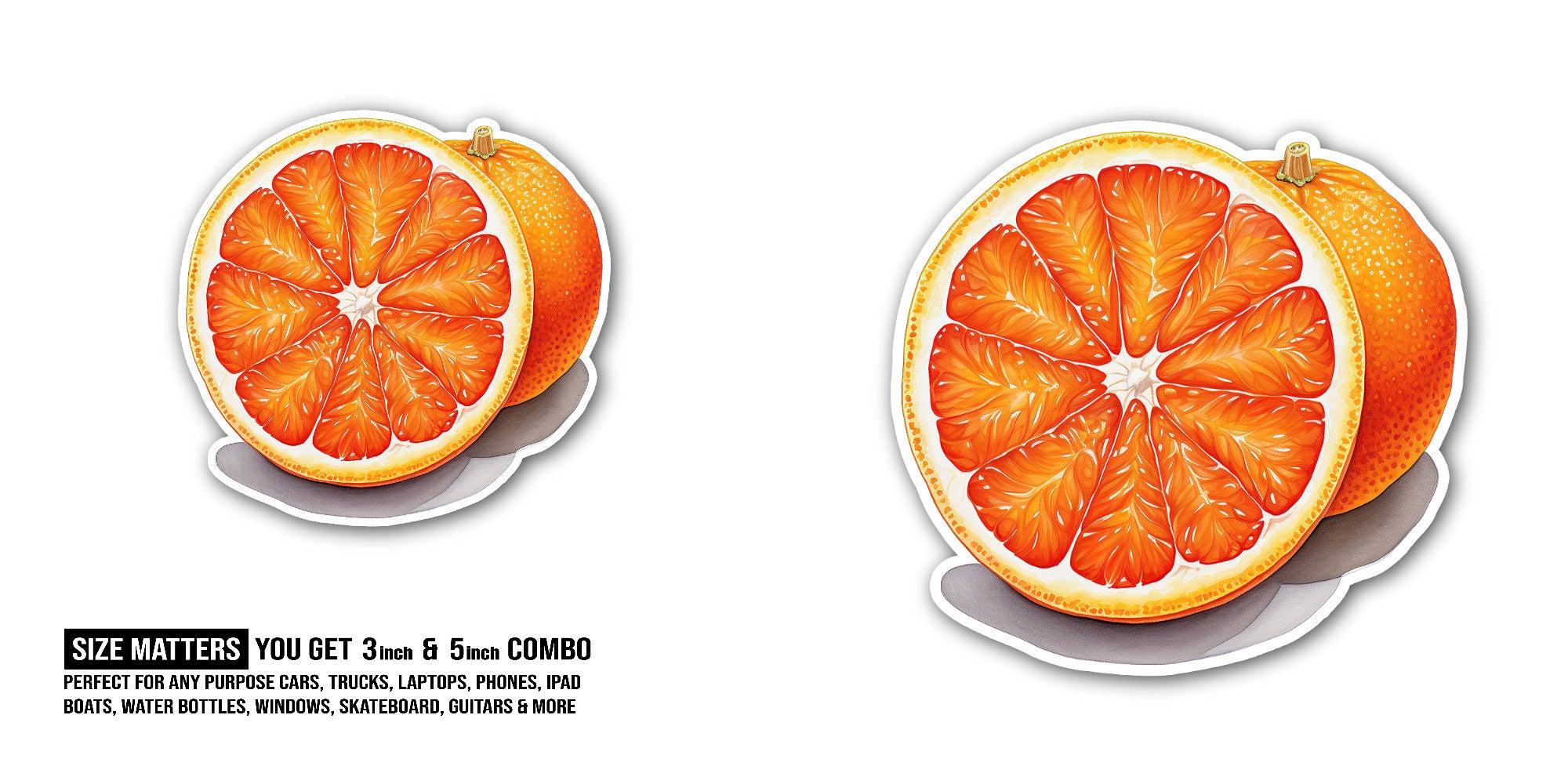 Orange Slice Sticker, Waterproof Vinyl Decal Sticker Indoor Or Outdoor 2 (Pieces) 3" and 5"