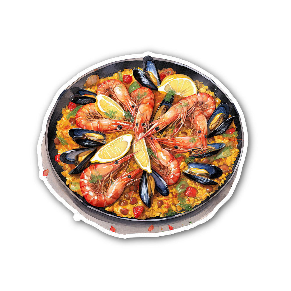 Seafood Paella Sticker, Waterproof Vinyl Decal Sticker Indoor Or Outdoor 2 (Pieces) 3" and 5"