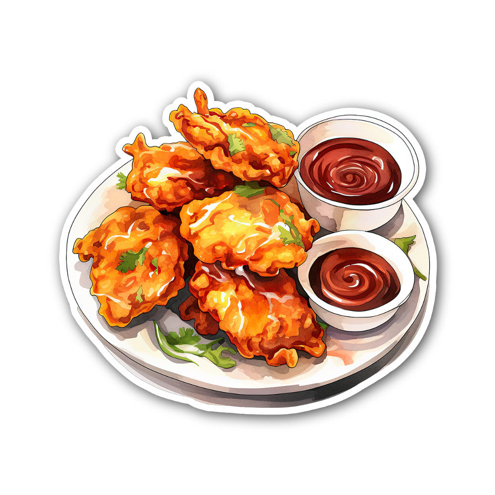 Fried chicken Sticker, Waterproof Vinyl Decal Sticker Indoor Or Outdoor 2 (Pieces) 3" and 5"
