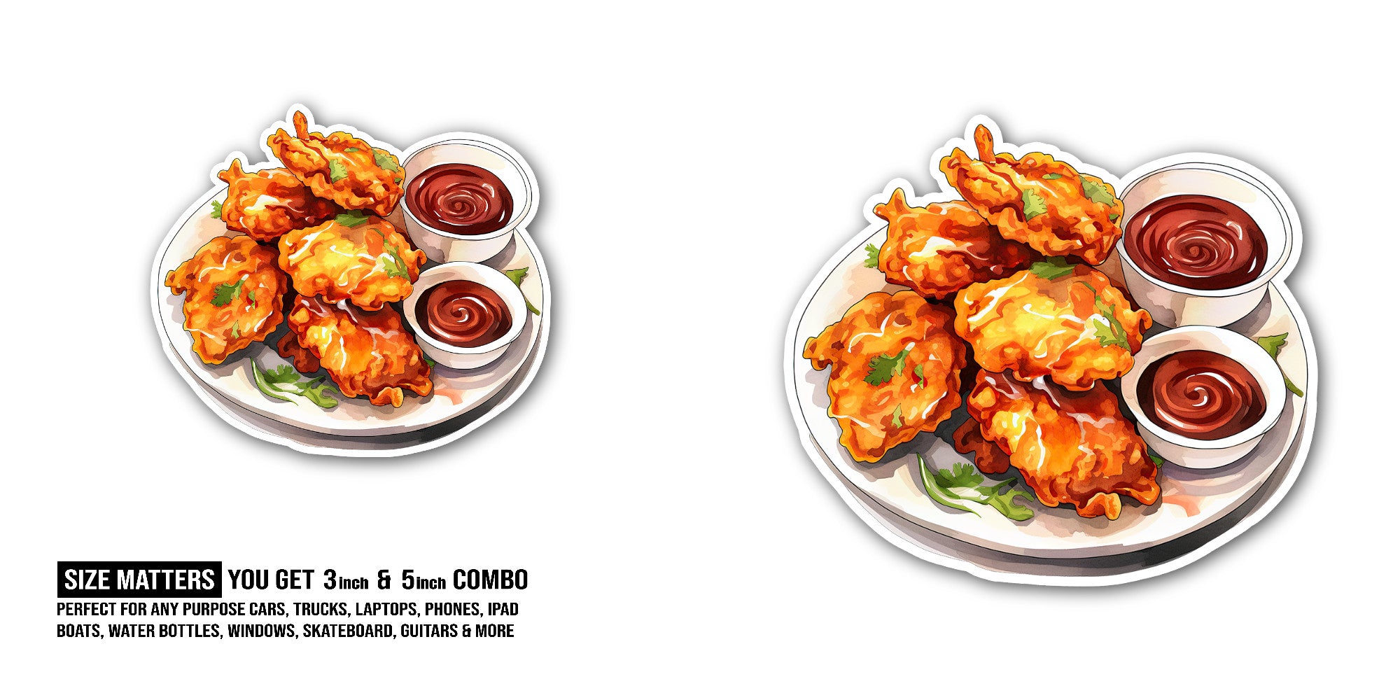 Fried chicken Sticker, Waterproof Vinyl Decal Sticker Indoor Or Outdoor 2 (Pieces) 3" and 5"