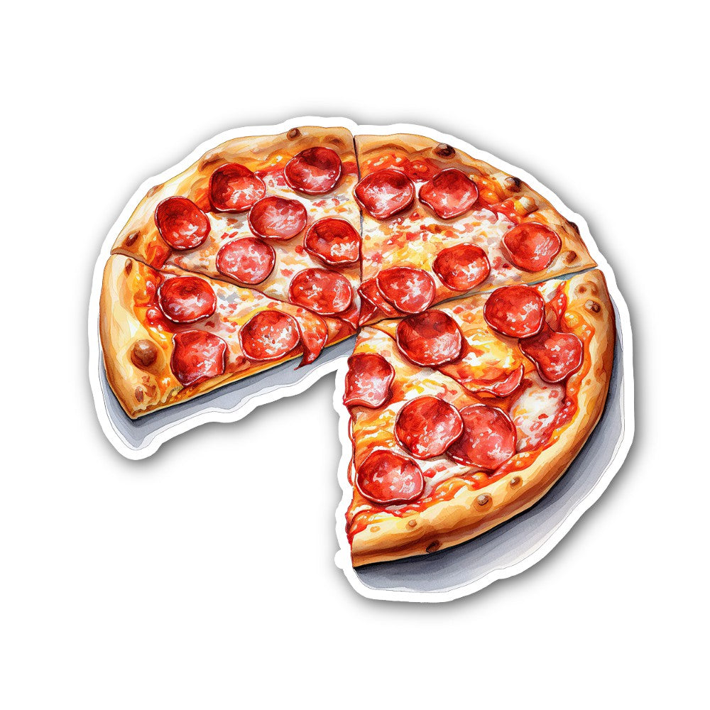 Pepperoni pizza Sticker, Waterproof Vinyl Decal Sticker Indoor Or Outdoor 2 (Pieces) 3" and 5"