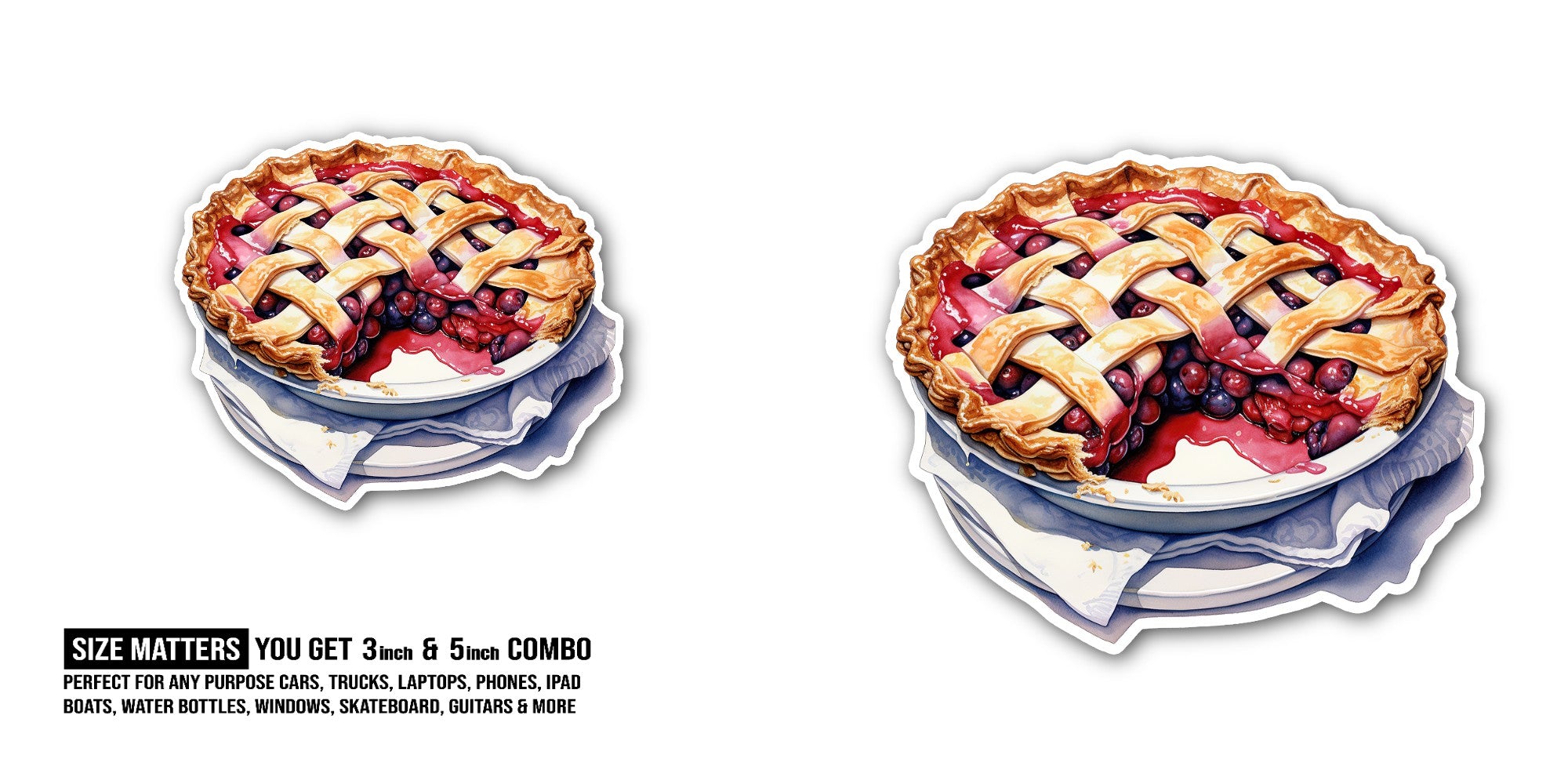 Pie Baking Dish Sticker, Waterproof Vinyl Decal Sticker Indoor Or Outdoor 2 (Pieces) 3" and 5"