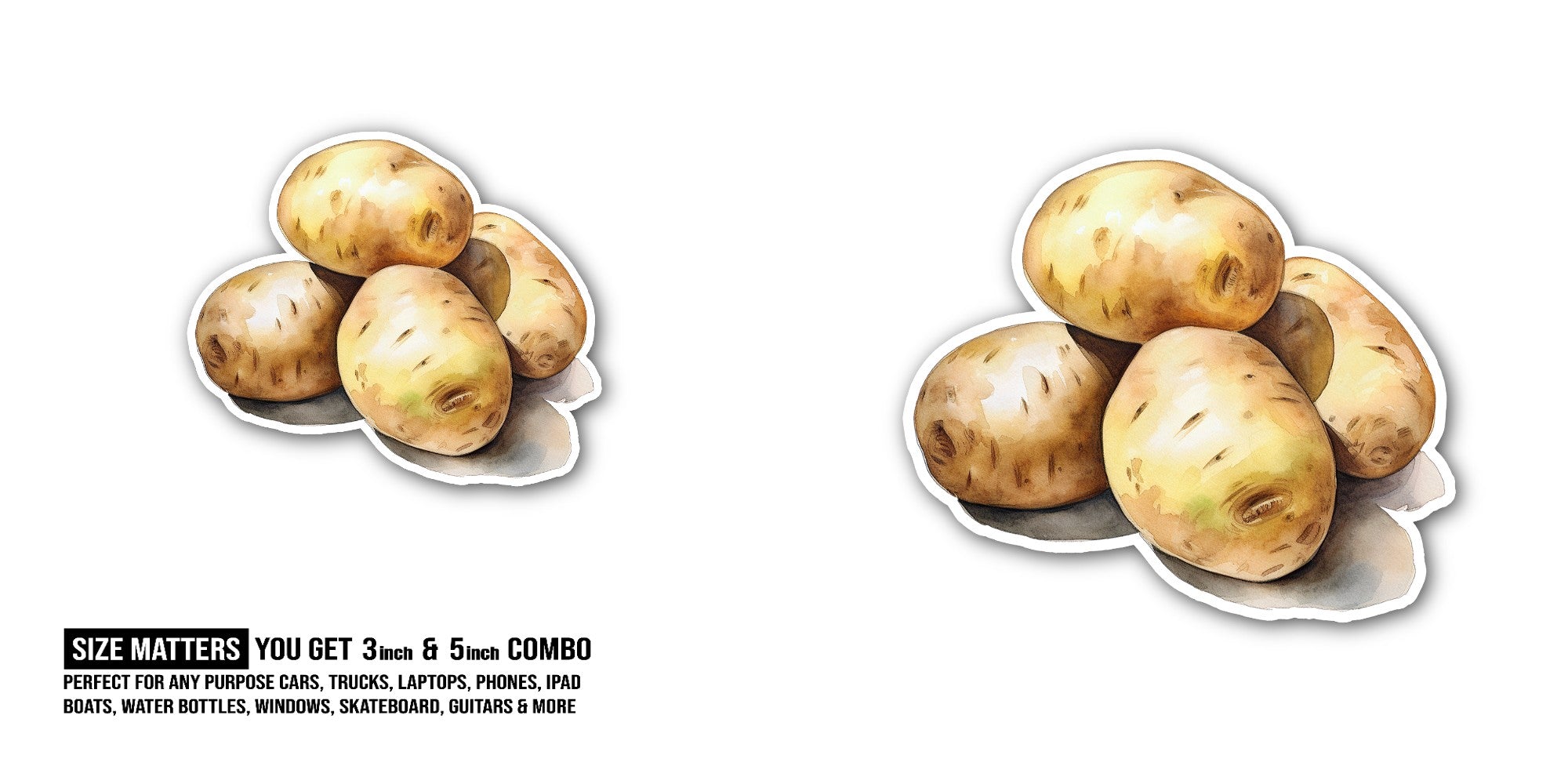 Potato Sticker, Waterproof Vinyl Decal Sticker Indoor Or Outdoor 2 (Pieces) 3" and 5"
