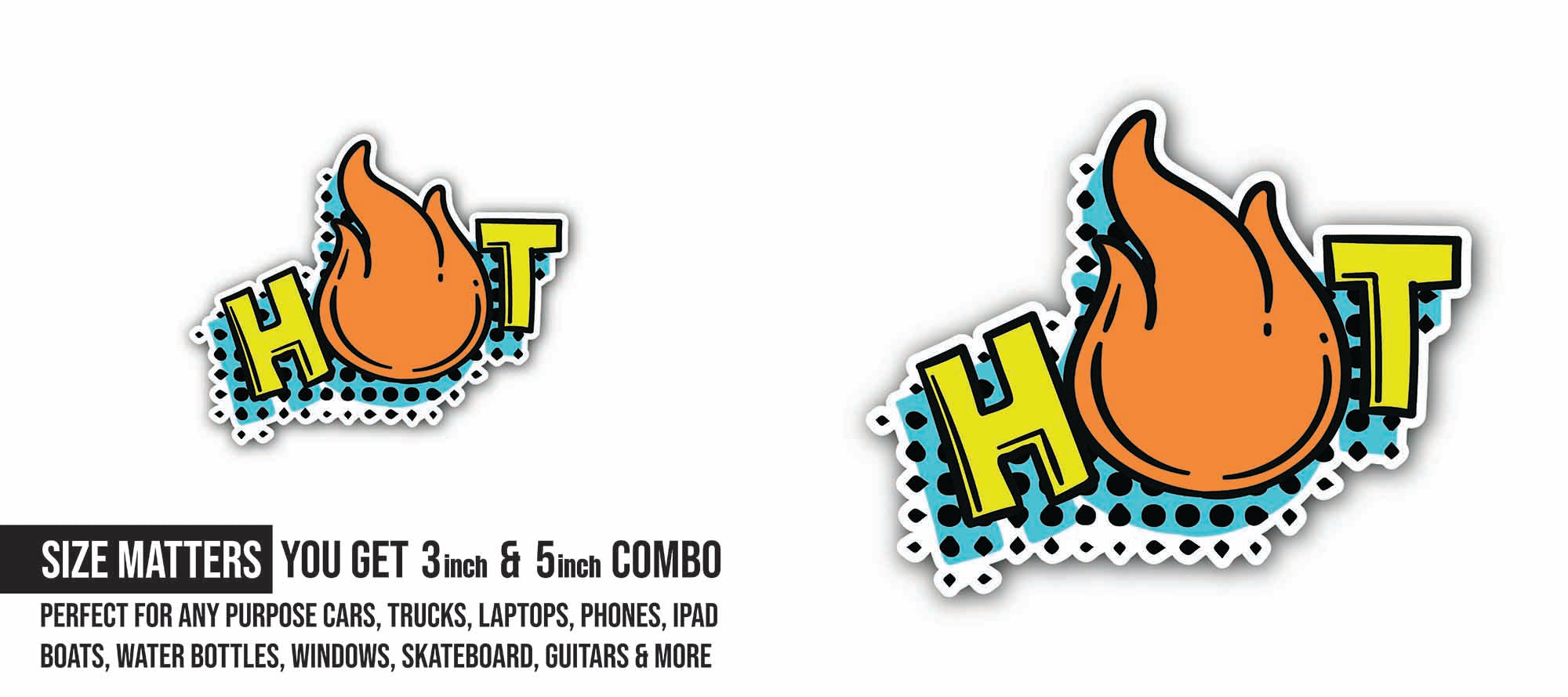 Hot Emoji Sticker, Waterproof Vinyl Decal Sticker Indoor Or Outdoor 2 (Pieces) 3" and 5"