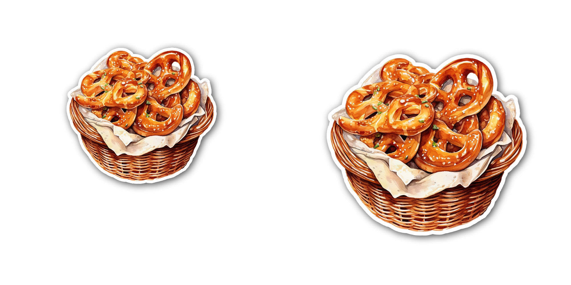 Delicious Pretzel Sticker, Waterproof Vinyl Decal Sticker Indoor Or Outdoor 2 (Pieces) 3" and 5"
