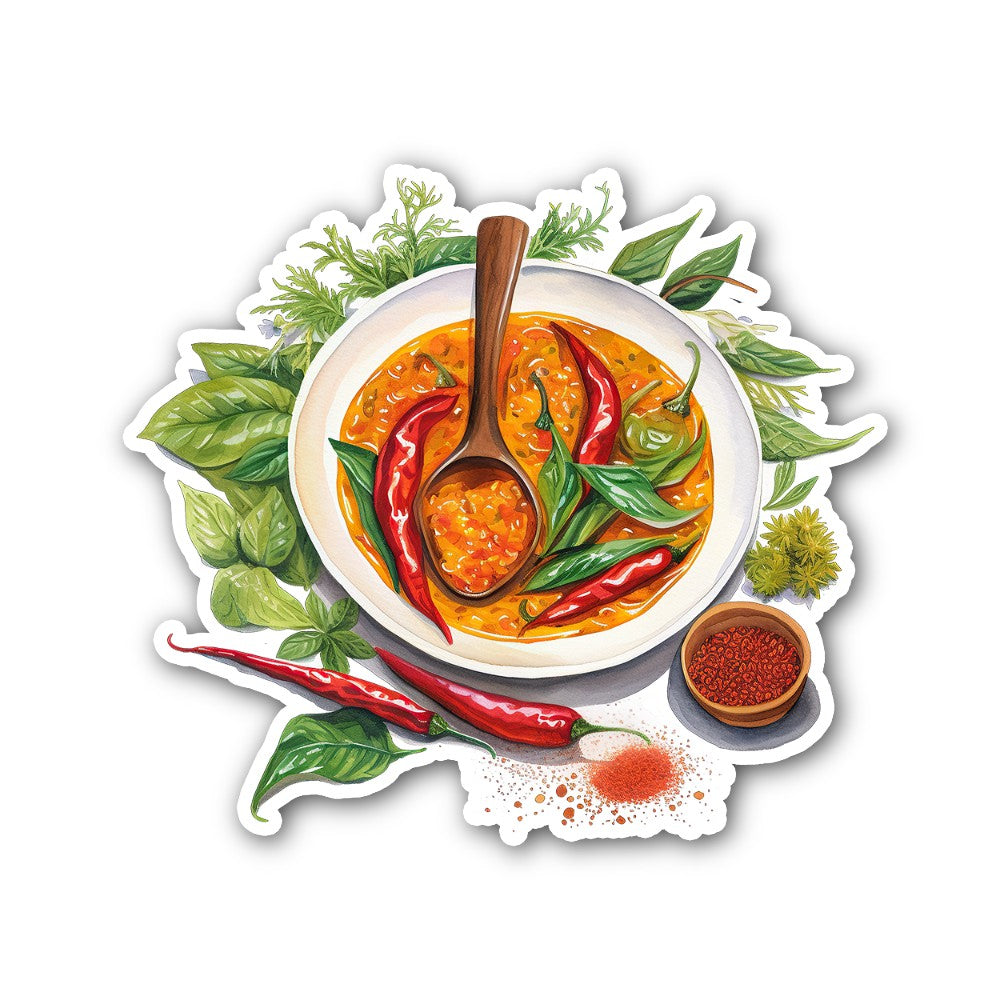 Thai curry Sticker, Waterproof Vinyl Decal Sticker Indoor Or Outdoor 2 (Pieces) 3" and 5"