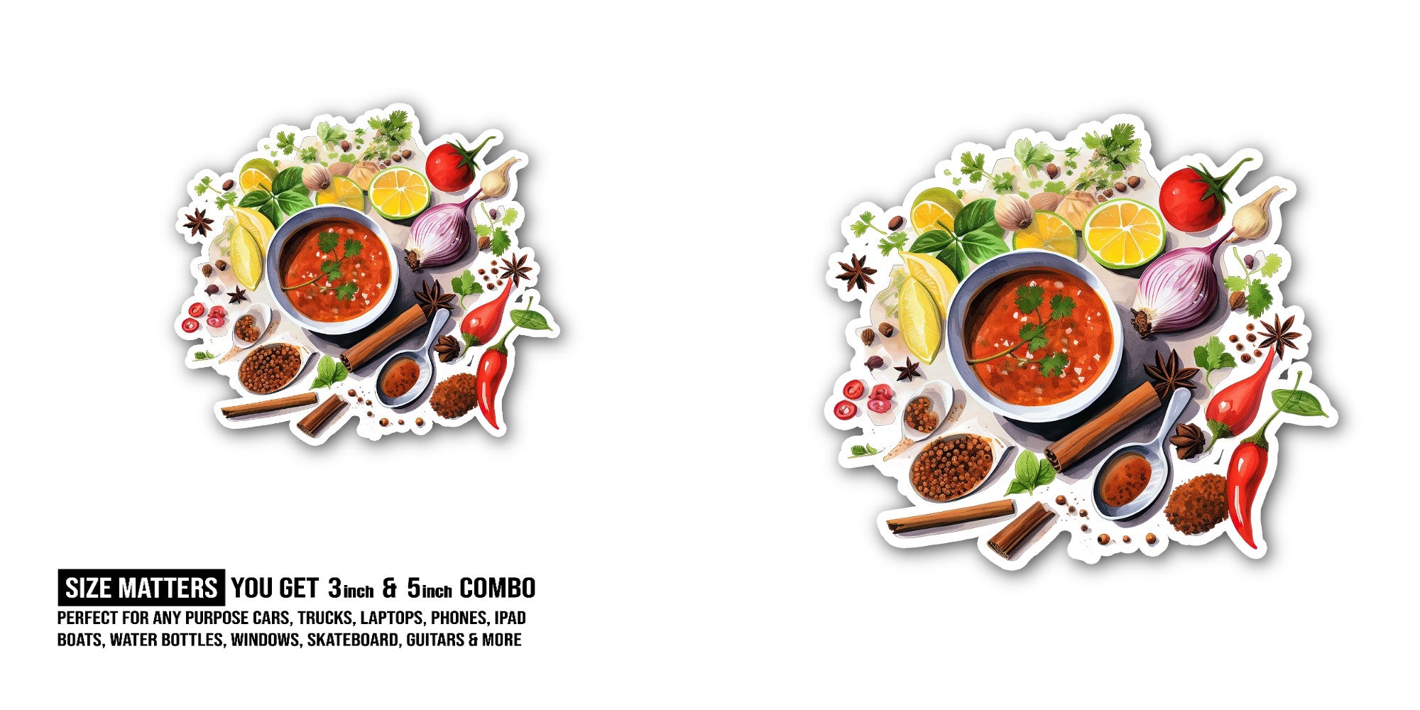 Spice & Soup Harmony Sticker, Waterproof Vinyl Decal Sticker Indoor Or Outdoor 2 (Pieces) 3" and 5"