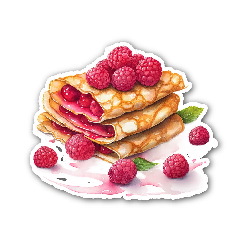 Raspberry pancakes Sticker, Waterproof Vinyl Decal Sticker Indoor Or Outdoor 2 (Pieces) 3" and 5"