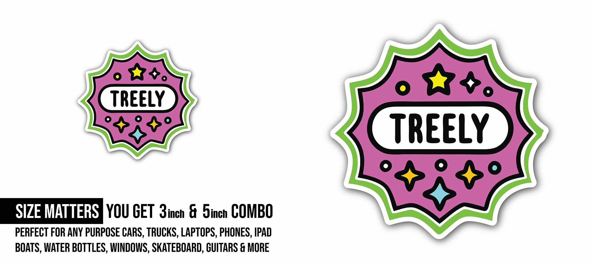 Treely Sticker, Waterproof Vinyl Decal Sticker Indoor Or Outdoor 2 (Pieces) 3" and 5"