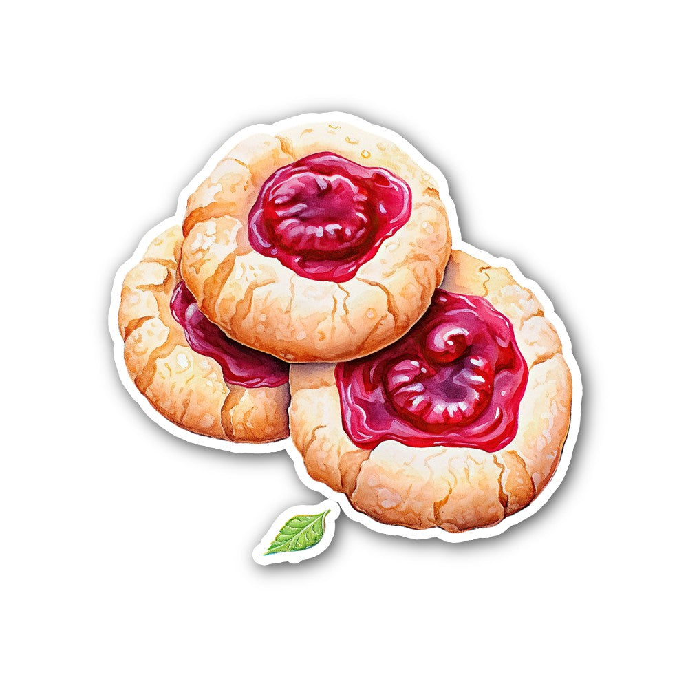 Tasty Strawberry Biscuit Sticker, Waterproof Vinyl Decal Sticker Indoor Or Outdoor 2 (Pieces) 3" and 5"
