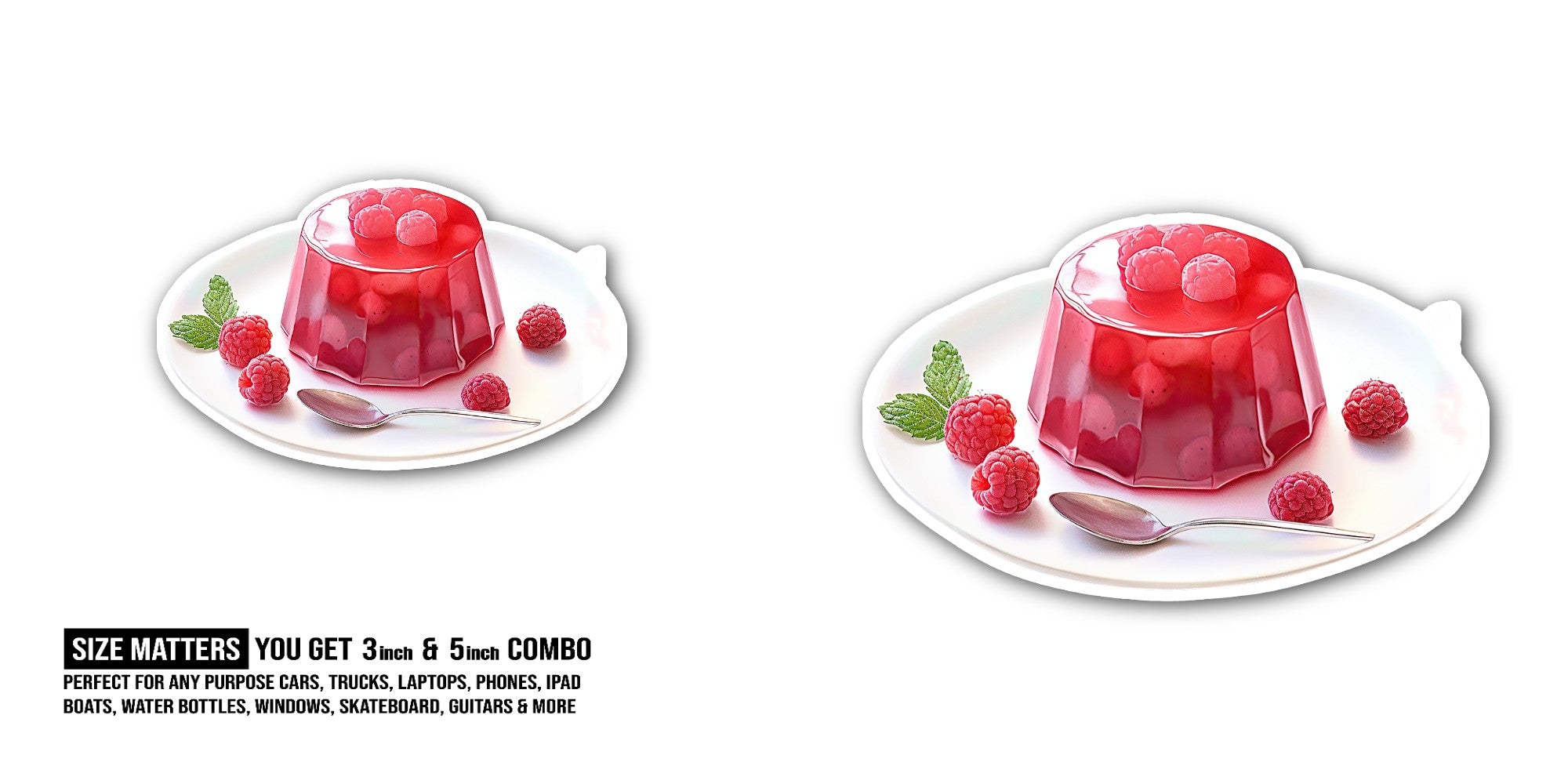 Tasty Raspberry Jelly Dessert Sticker, Waterproof Vinyl Decal Sticker Indoor Or Outdoor 2 (Pieces) 3" and 5"