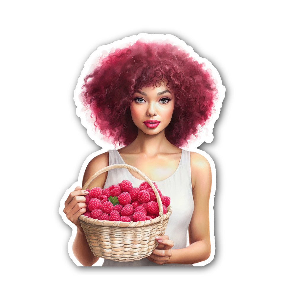 Raspberry Basket With Cute Girl Sticker, Waterproof Vinyl Decal Sticker Indoor Or Outdoor 2 (Pieces) 3" and 5"