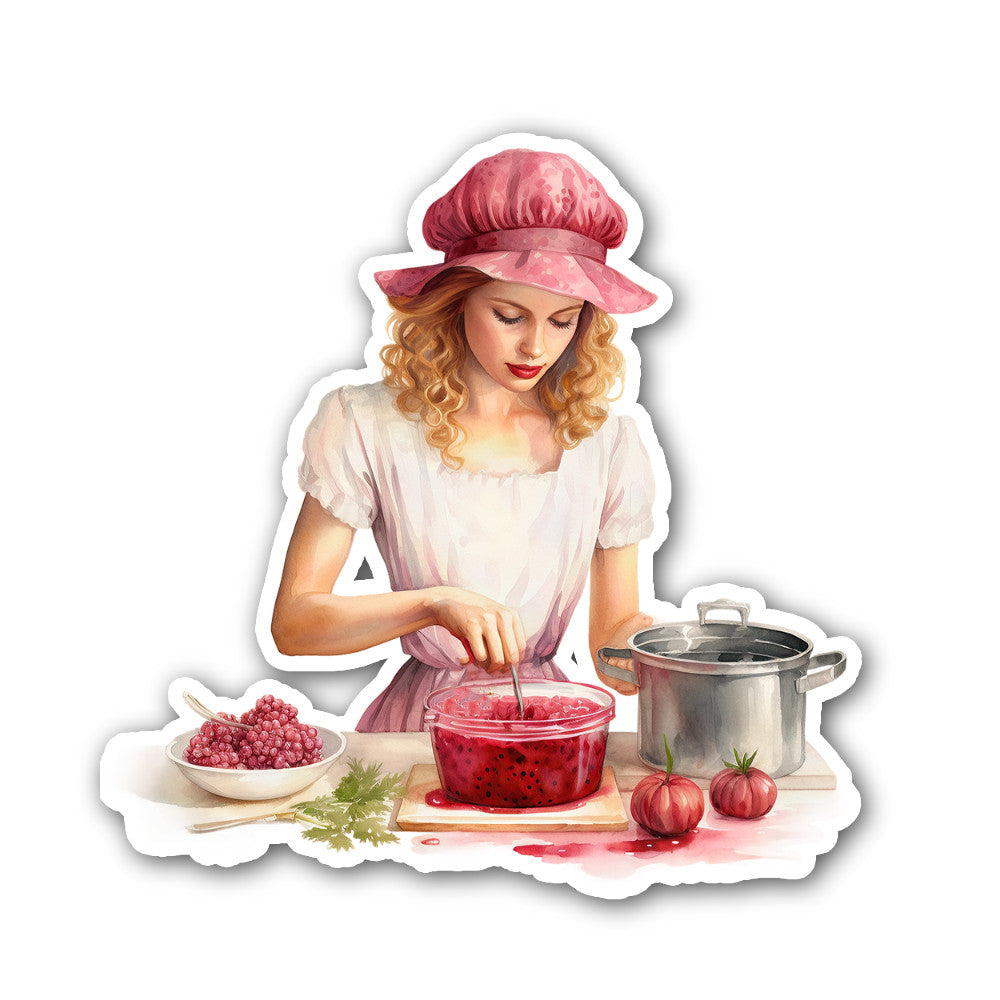 Cute Girl Making Homemade Raspberry Jam Sticker, Waterproof Vinyl Decal Sticker Indoor Or Outdoor 2 (Pieces) 3" and 5"