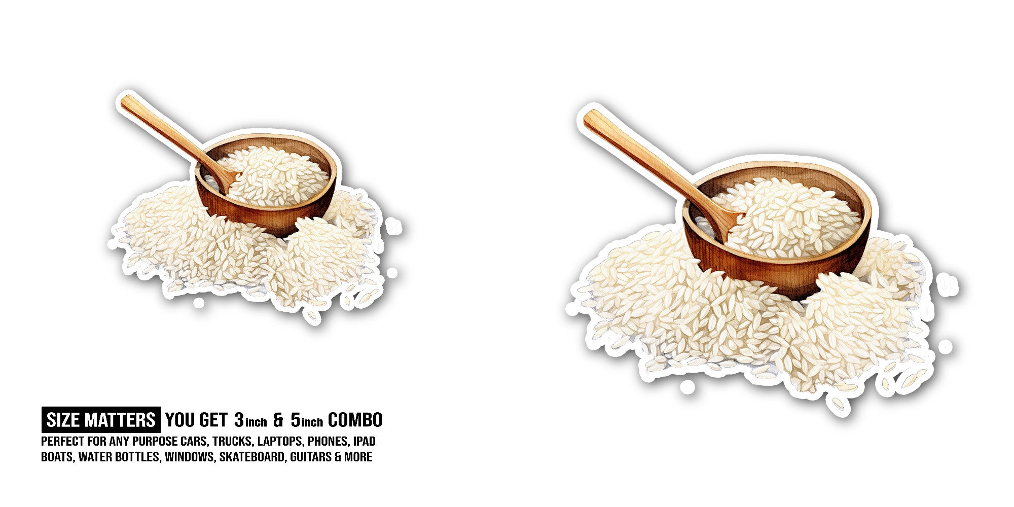 Cute Bowl of rice Sticker, Waterproof Vinyl Decal Sticker Indoor Or Outdoor 2 (Pieces) 3" and 5"