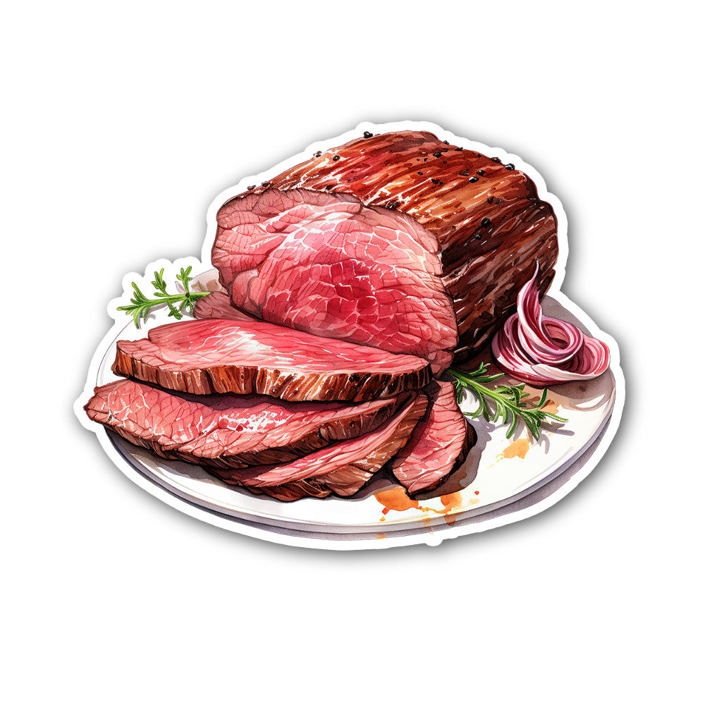 Tasty Roast Beef Plate Sticker, Waterproof Vinyl Decal Sticker Indoor Or Outdoor 2 (Pieces) 3" and 5"