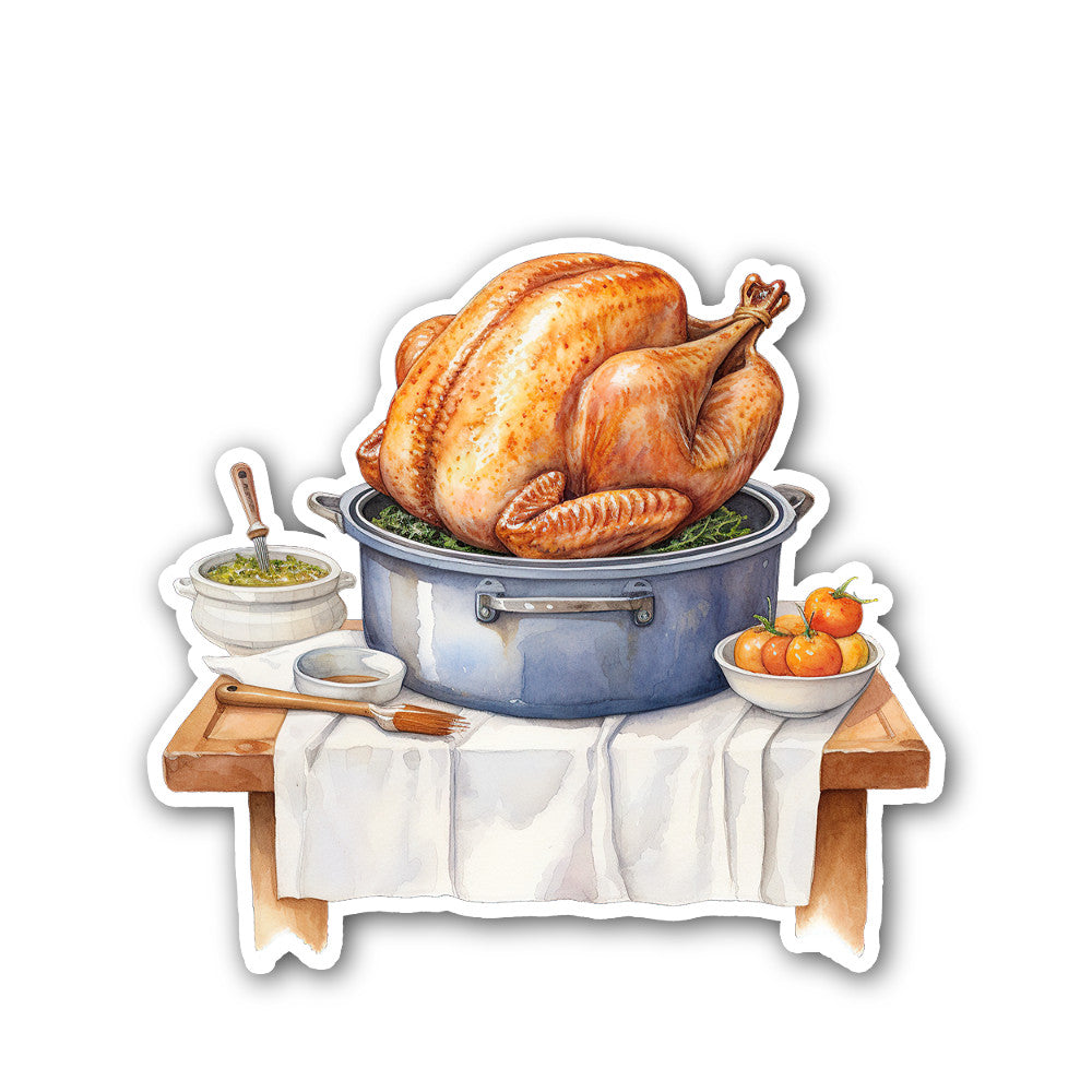 Roasted turkey With Food Table Sticker, Waterproof Vinyl Decal Sticker Indoor Or Outdoor 2 (Pieces) 3" and 5"