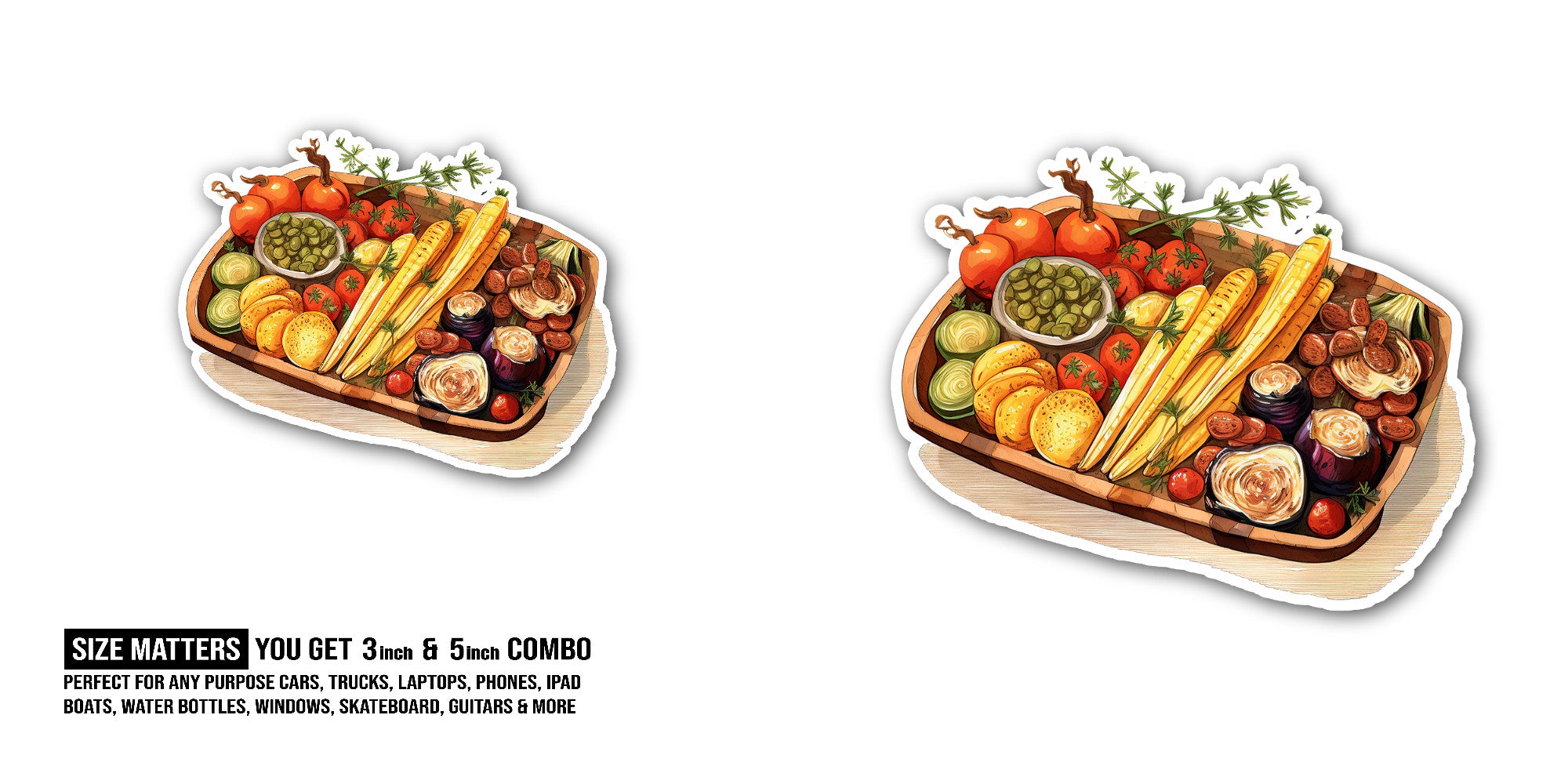 Tasty Grilled Vegetable Plate Sticker, Waterproof Vinyl Decal Sticker Indoor Or Outdoor 2 (Pieces) 3" and 5"