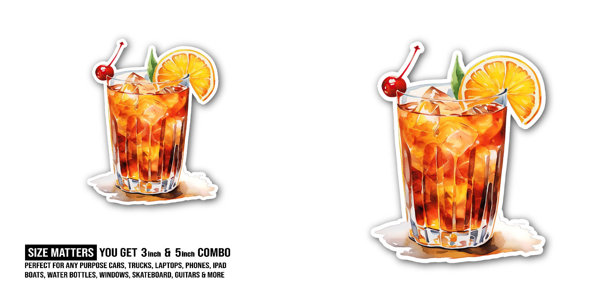 Best Summer cocktail Sticker, Waterproof Vinyl Decal Sticker Indoor Or Outdoor 2 (Pieces) 3" and 5"