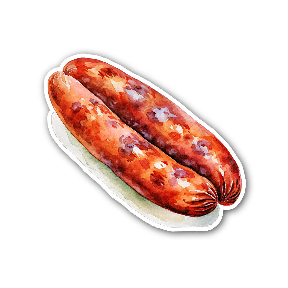 Tasty Sausages on Dish Sticker, Waterproof Vinyl Decal Sticker Indoor Or Outdoor 2 (Pieces) 3" and 5"